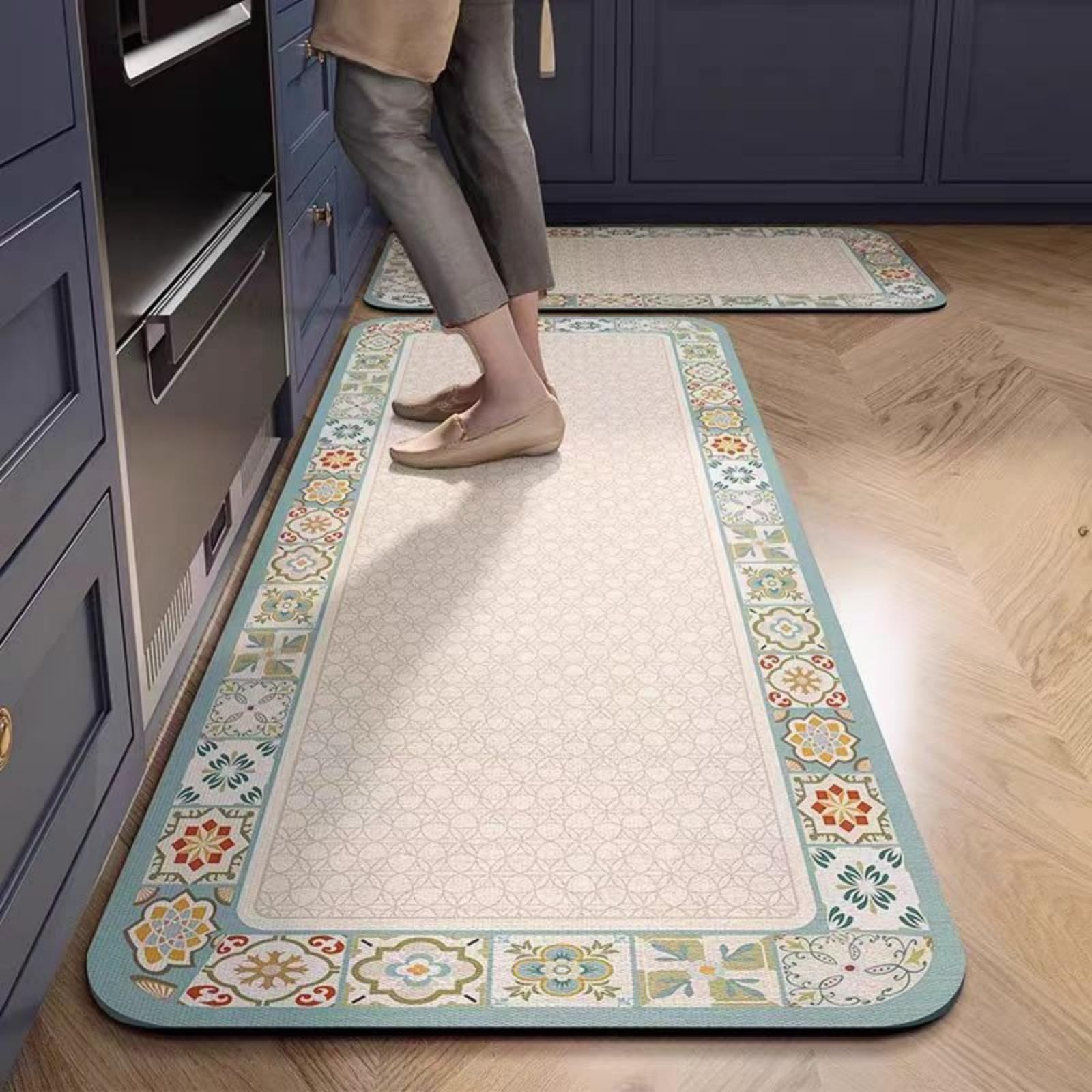 Tapis cuisine antidérapant bleu clair lavable pour couloir intérieur