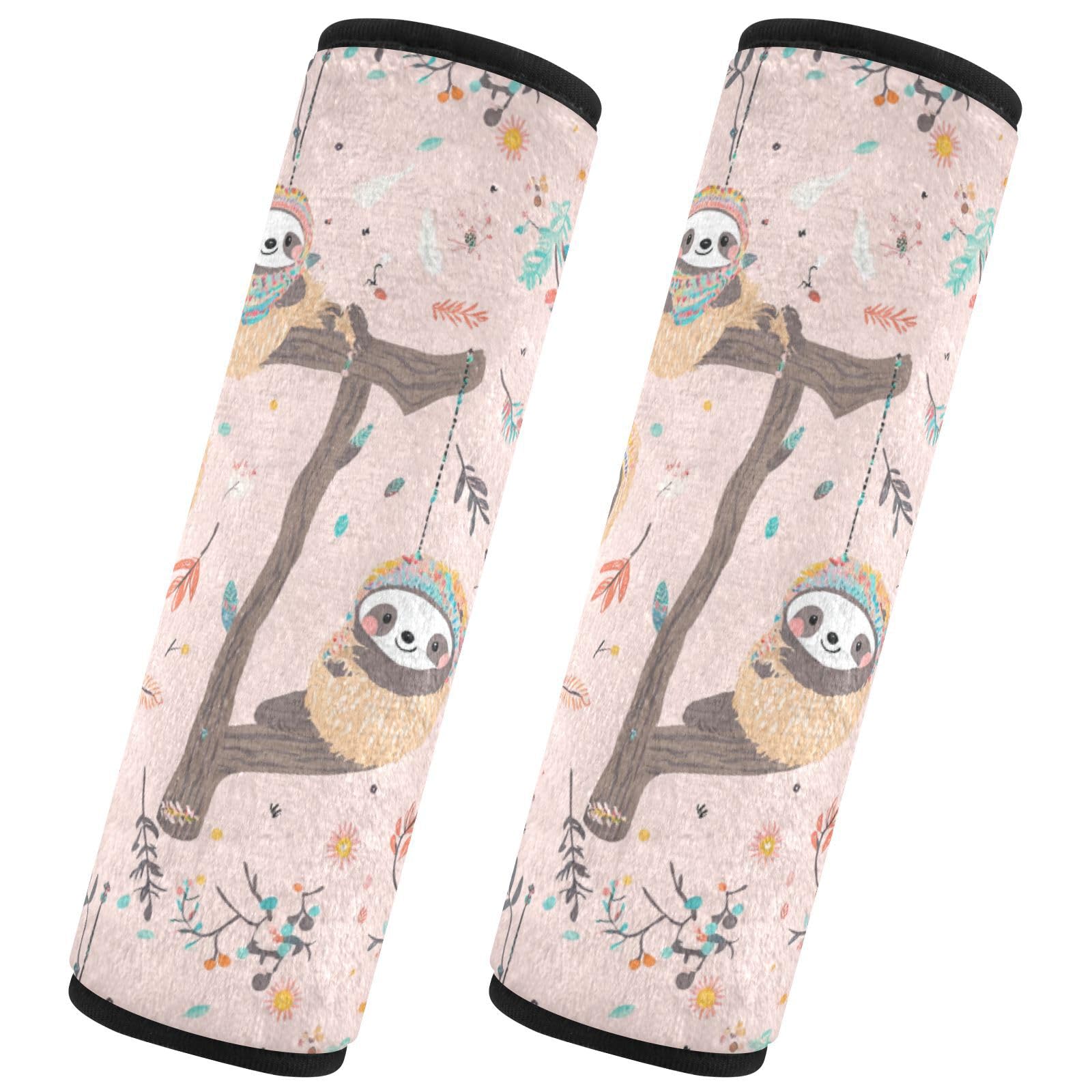 Seat Belt Covers 2 Pack Cute Sloth Car Seat Strap Covers Super Soft Pink Car Seat Neck Cover for Boys Girls Adults Babies M