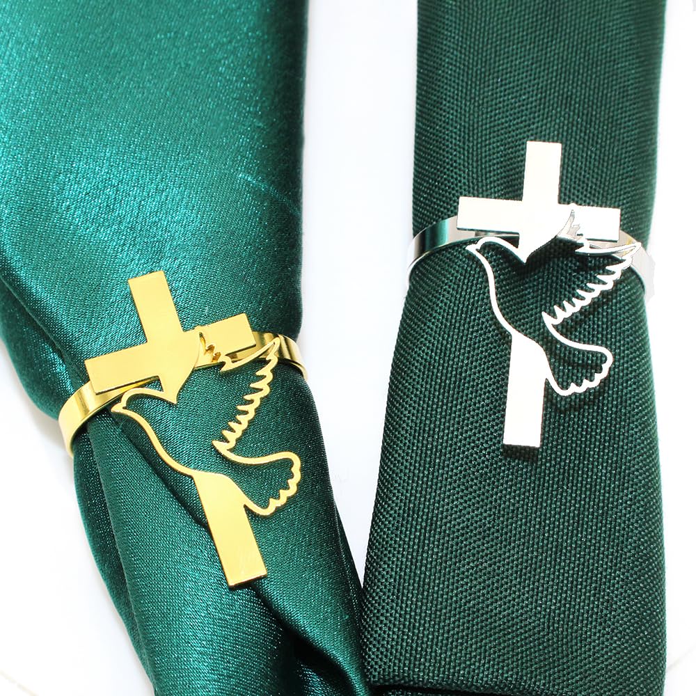 20 szt. Pokojowe gołębie krzyżowe pierścienie na serwetki na ślub, baby shower, pierwszą komunię świętą religijny chrześcijański chrzest dekoracja stołu (HWH137-złoty, 20 szt.)