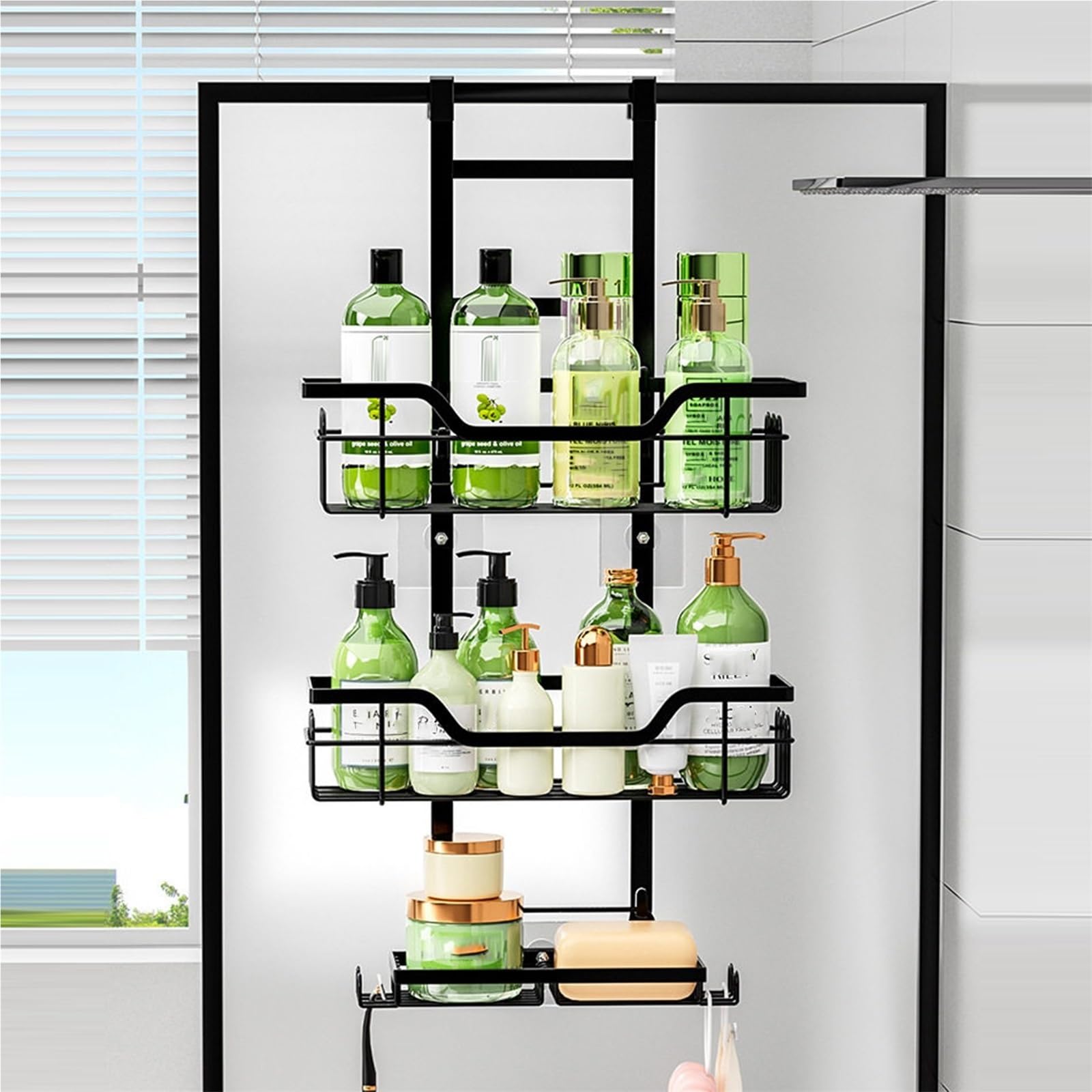 Organizzazione Dietro la Porta, scaffale portaoggetti a 3 Livelli con cestini sospesi | Organizzatore per dispensa da Appendere alla Porta con Tasche e Ganci, per Camera da Letto e Bagno