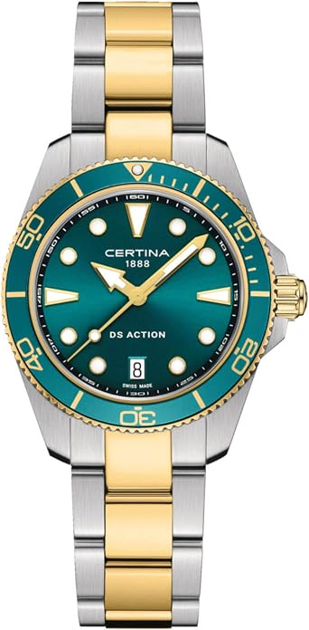 Certina, Womens DS Action, Quartz, PRECIDRIVE, 34.5mm, Stainless Steel, Watch, Green, Stainless Steel, C0482102209100