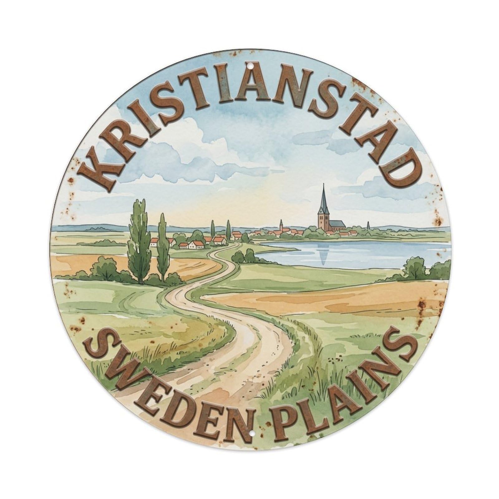 Vintage Travel Kristianstad Sweden Plains Metal Tin Sign