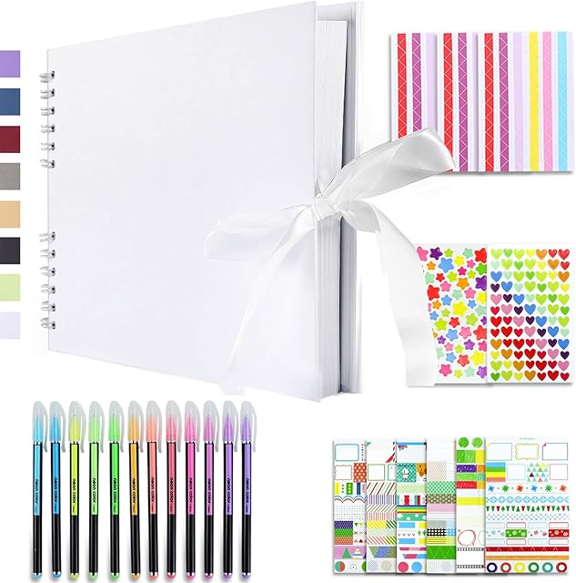 Vienrose Scrapbook Kit Photo Album 28.5x21 cm DIY 80 Pages Silk Ribbon Craft Paper Album for Guest Book Anniversary Wedding Valentines Day