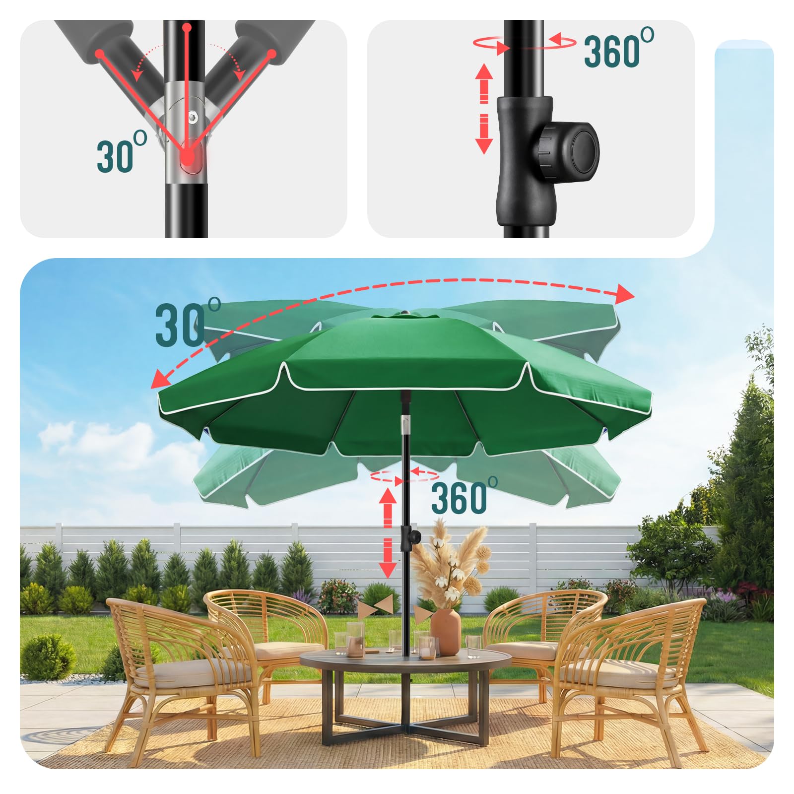 VOUNOT® Sombrilla Playa Grande Ø200cm y Soporte Arena Mástil Inclinable Altura Regulable Protección UV 50+ Parasol con Techo Ventilación Bolsa Transporte para Playa Terraza Balcón Camping Exterior — view 5