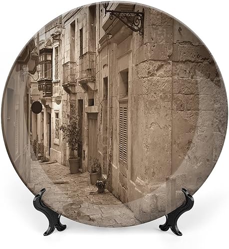 XISUNYA Plato decorativo de 7 pulgadas, plato retro de vajilla con estampado de calle estrecha de la ciudad europea, accesorio de decoración para