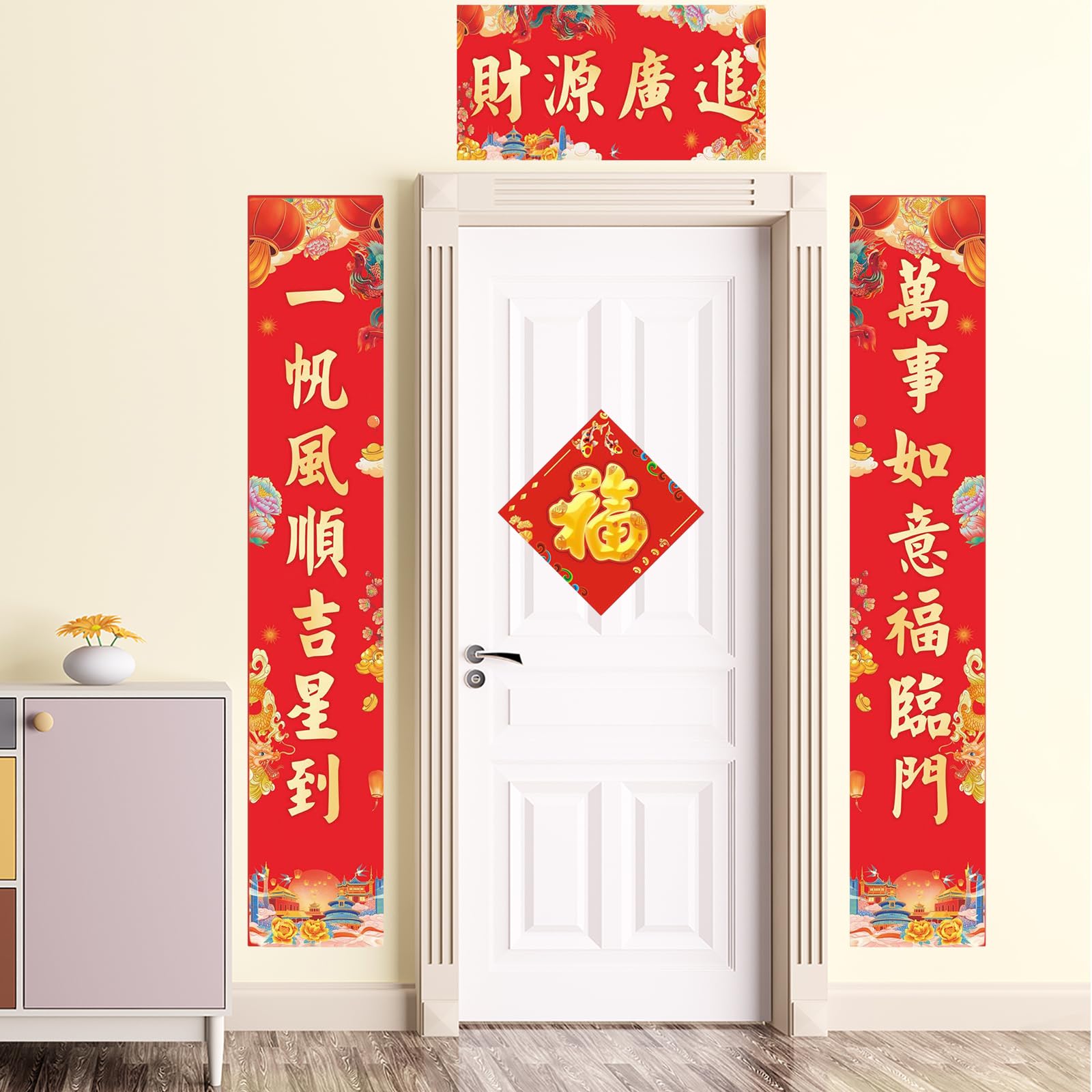 TUPARKA 2026 Chinesische Neujahrsdekorationen, Jahr der Pferd, chinesisches Frühlingspaar-Set, Wandaufkleber, rote Umschläge, chinesisches Fu, traditionelles DUI, Lian Chun Lian für das Mondneujahr