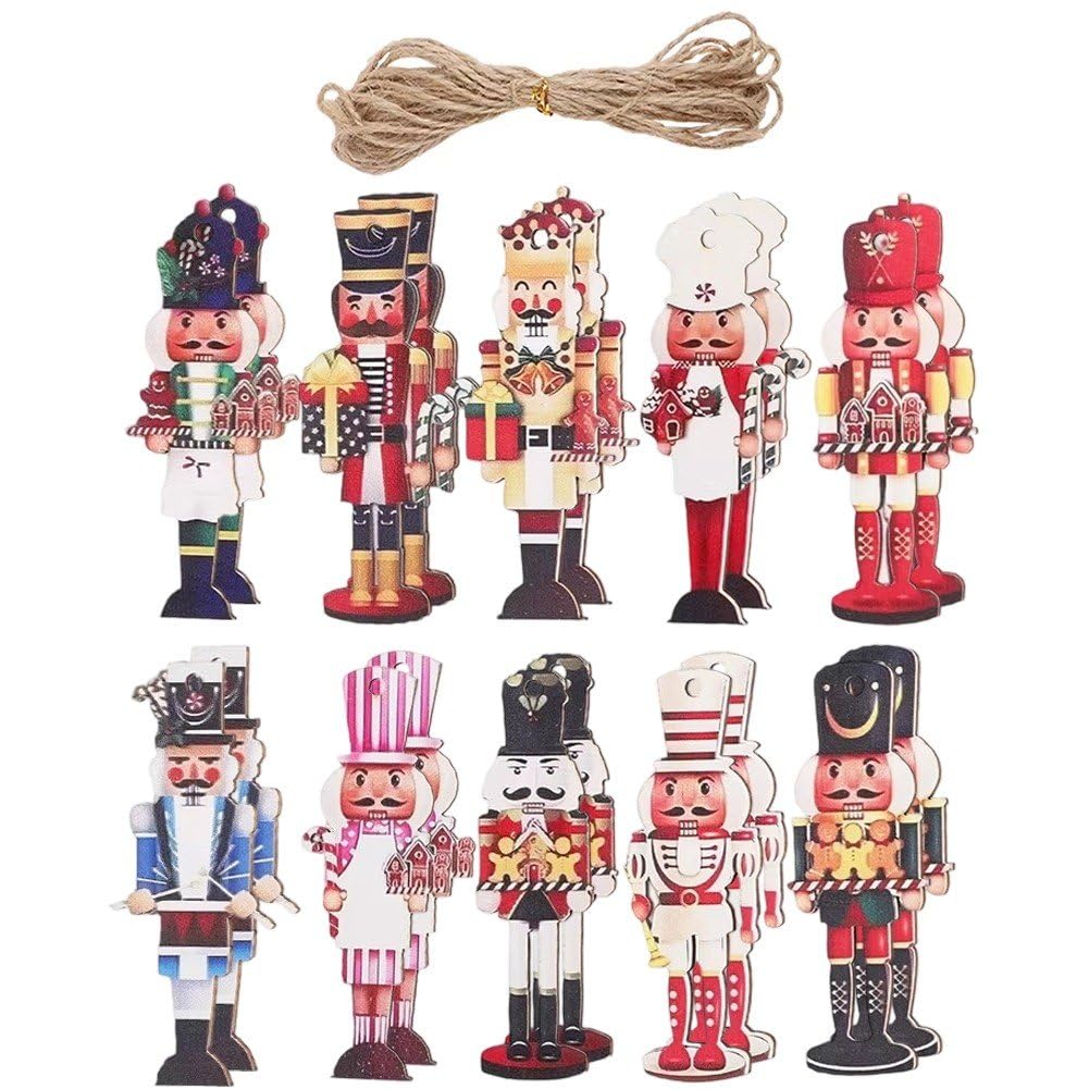 Vbsqic Christmas Ornaments, 20pcs Flat Wooden Nutcracker Soldier Christmas Tree Hanging Decor Nutcracker Figure Pendants for Christmas Trees Fireplace