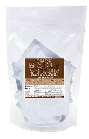 Pure Maple Syrup Packets Single Serve Pack of 12 - Individual Syrup Packets Single Serve, Pancake Syrup Packets, Breakfast Syrup Portion Control, Travel size, Energy Shots, Quick Energy, 1 Ounce Packets