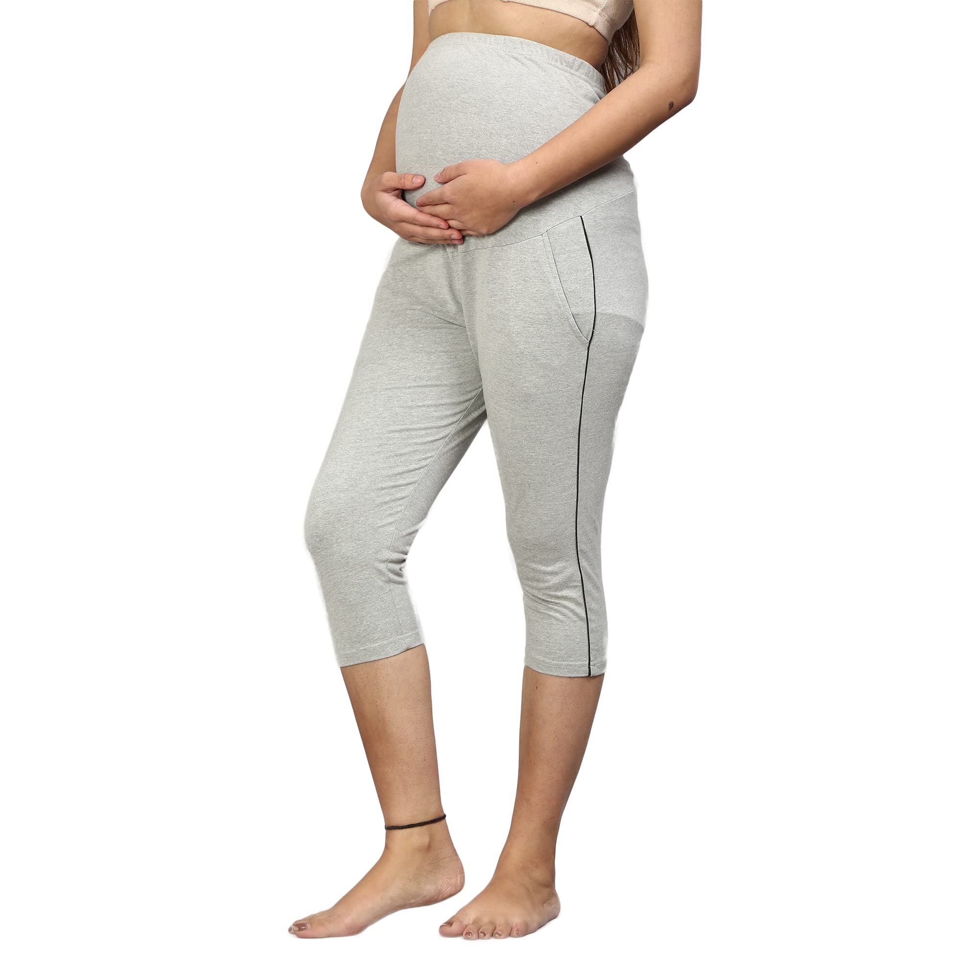 Sillyboom Women's Comfort Fit Maternity Yoga Pants Capris for Women Pregnancy Pants Over-Belly Design and Elastic Waistband for All Moms to Be (Grey, 2XL) - Image 4 thumbnail