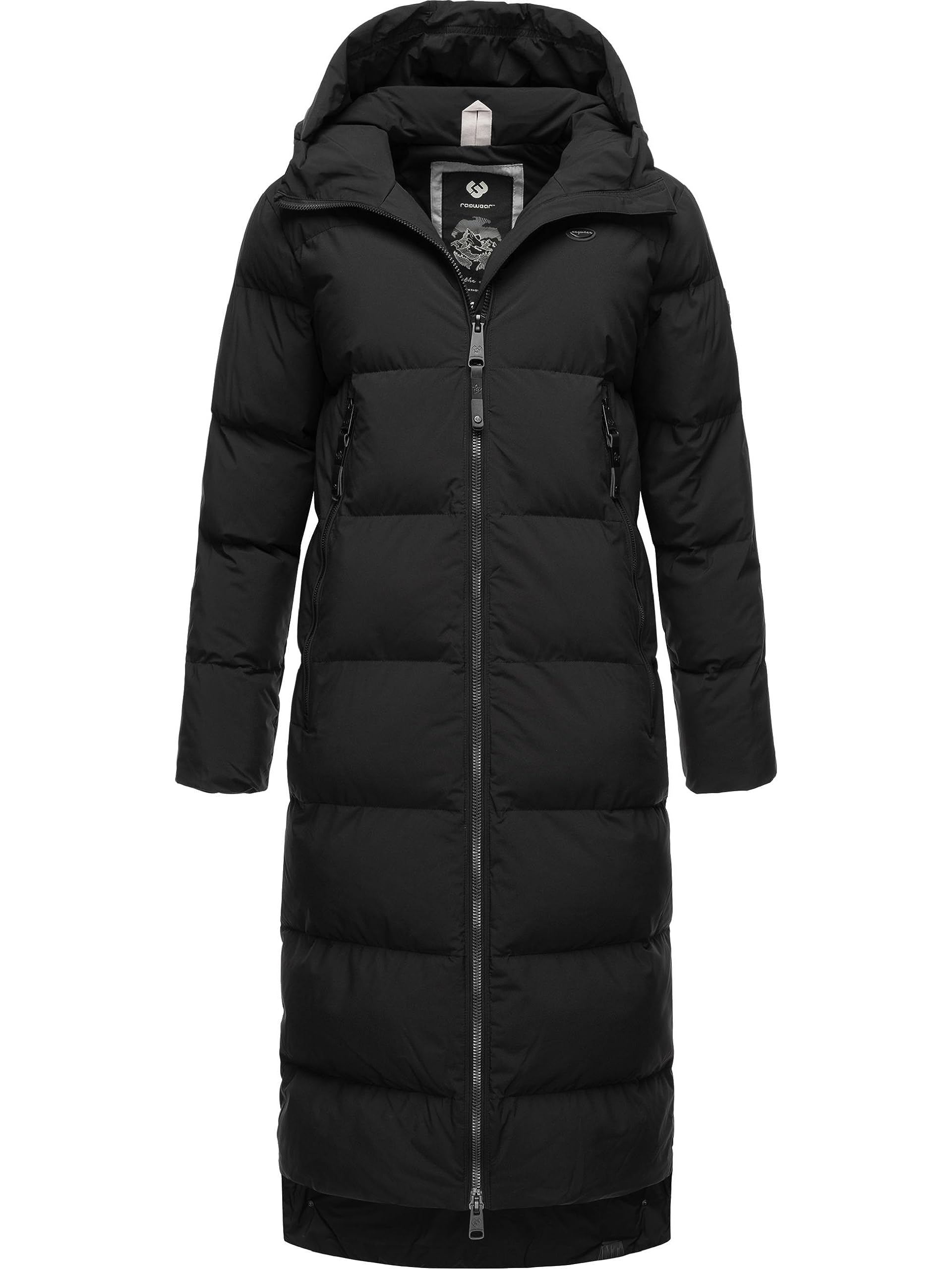 Ragwear YOUMODO Women's Winter Coat, Warm, Waterproof and Breathable, Quilted Coat, Extra Long with Hood, XS - 6XL, black, M