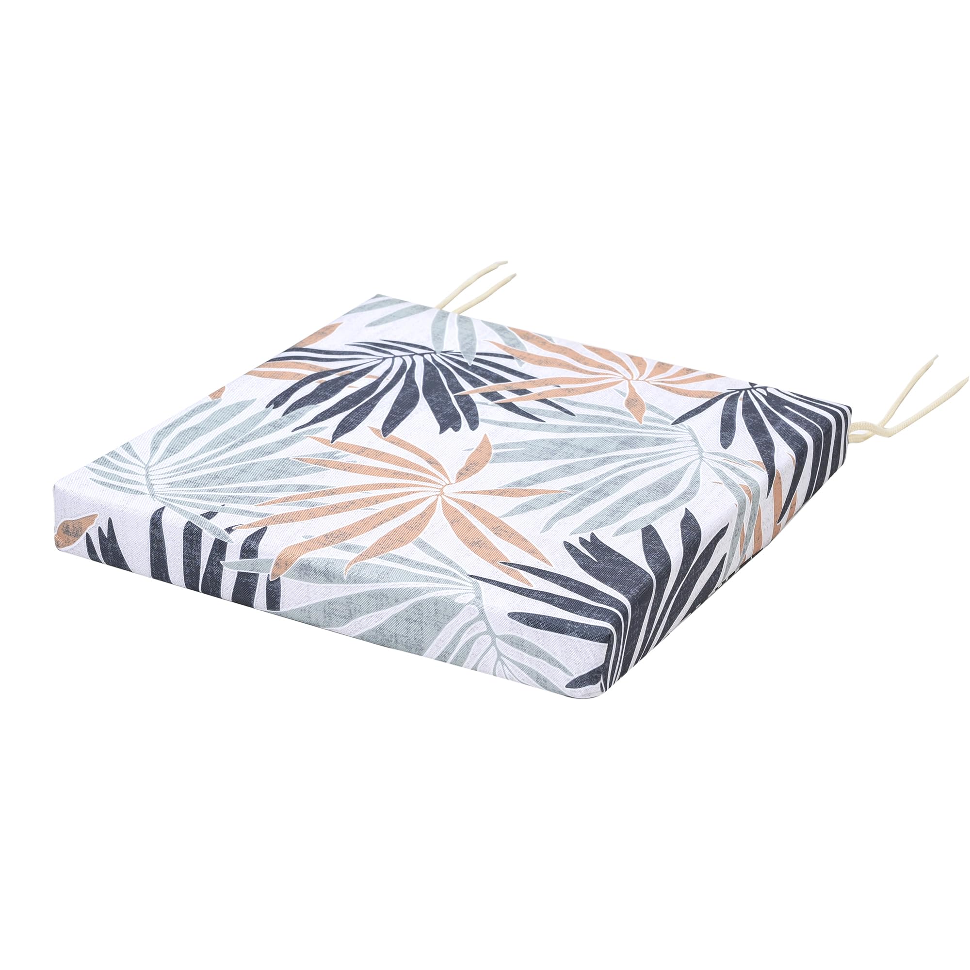 SOFTILLO Patio Chair Cushion with Seat Ties - Indoor and Outdoor Furniture Seating - Water-Resistant Polyester - Kitchen Dining, Lawn & Garden - 50x44x4cm - Fern Leaves