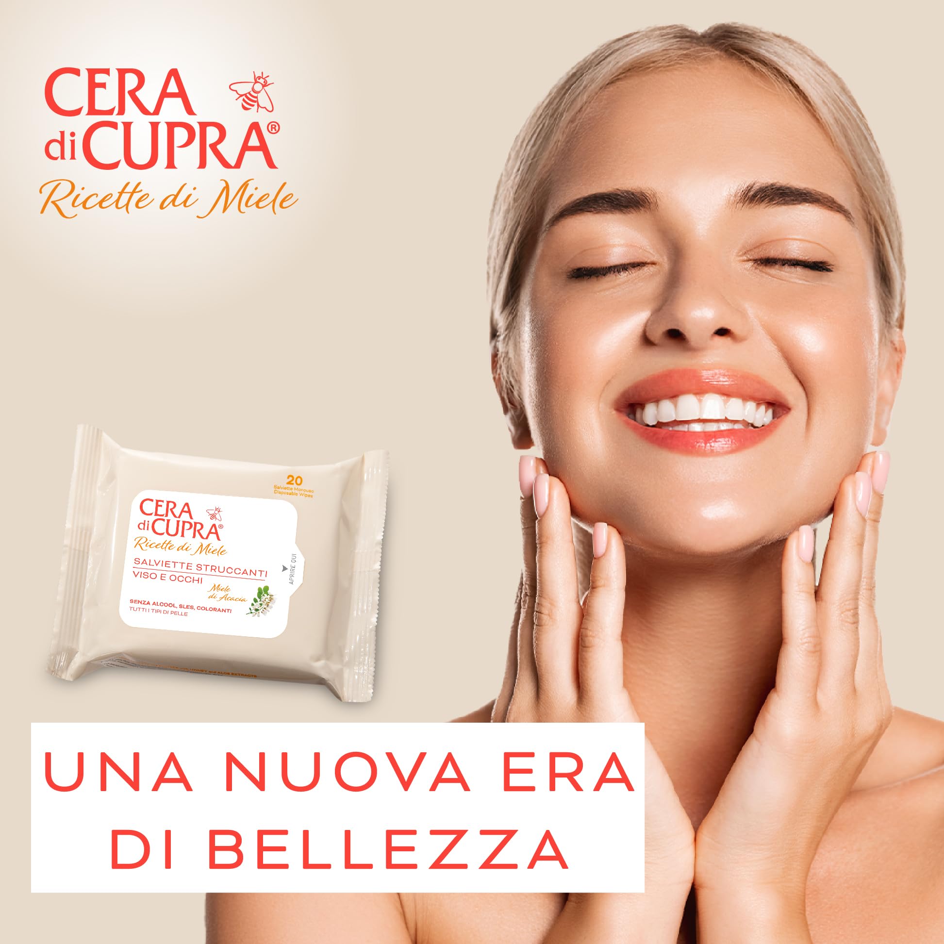 Cera di Cupra, Salviette Struccanti, Ideate per Rimuovere Facilmente Trucco ed Impurità da Viso e Occhi, Tessuto 100% Naturale, Biodegradabili, Made in Italy, 20 Pezzi