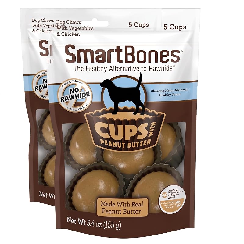 Petisco mastigável para cães SmartBones com pasta de amendoim, 5 unidades por pacote, Pacote com 2