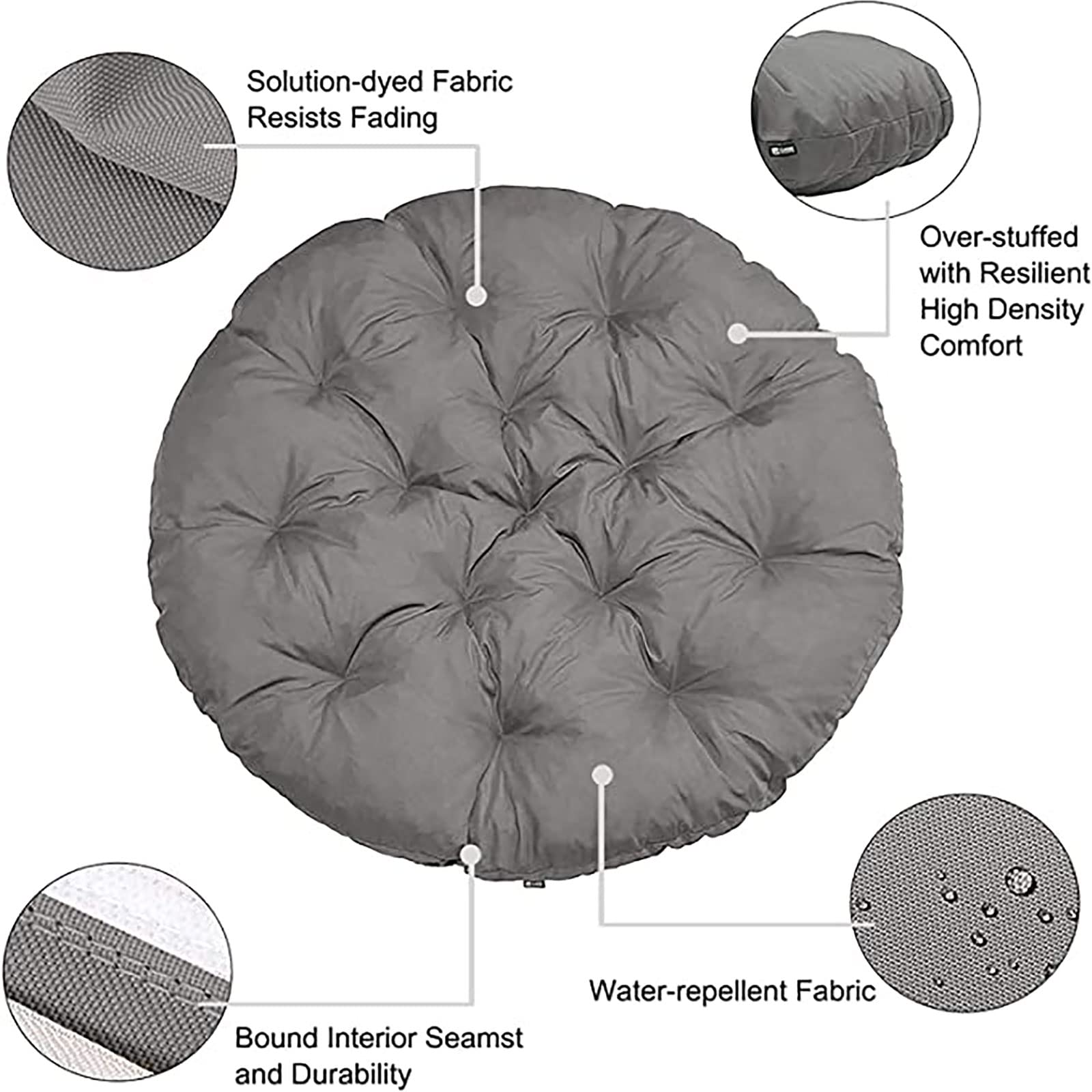 CojíN Para Silla Papasan, CojíN Para Silla Egg CojíN Para Silla Papasan Doble, Cojines Para Hamaca Con Forma De Huevo Para Colgar Para Sillas Columpios,Black,67 * 47 * 6in