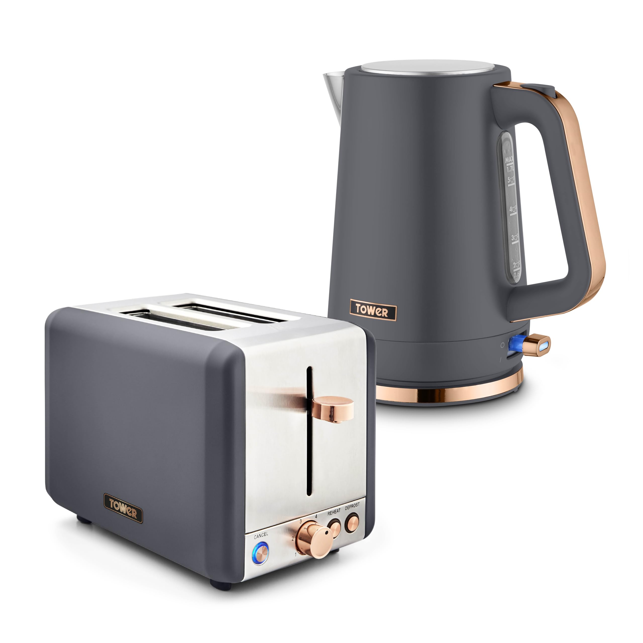 Tower - Cavaletto Jug Kettle and 2 Slice Toaster Bundle - Grey