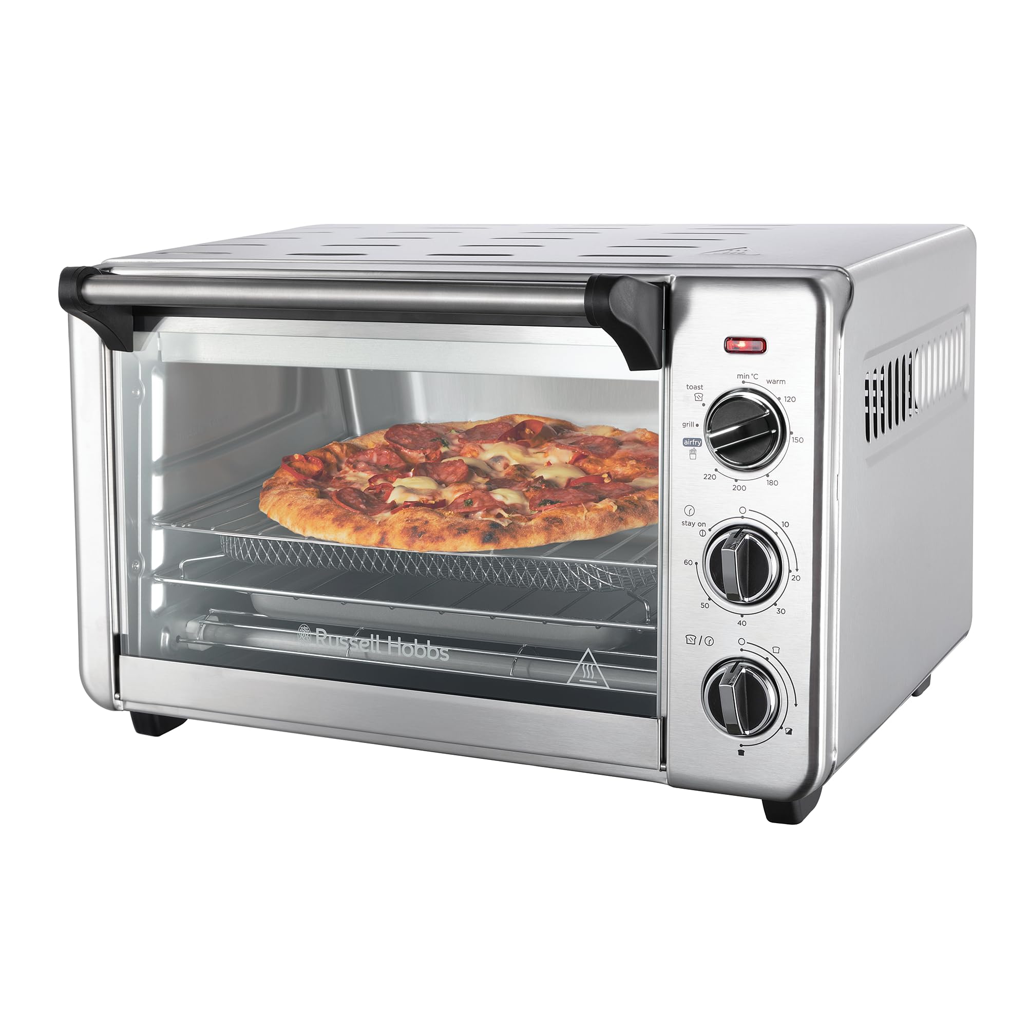 Russell Hobbs 26680-​56 Mini Horno Eléctrico de Sobremesa, sin Aceite, 5 Funciones: Freír Sin Aceite, Hornear, a la Parrilla, Tostar y Mantener Caliente, 1500 W, Capacidad 12 L, Gris