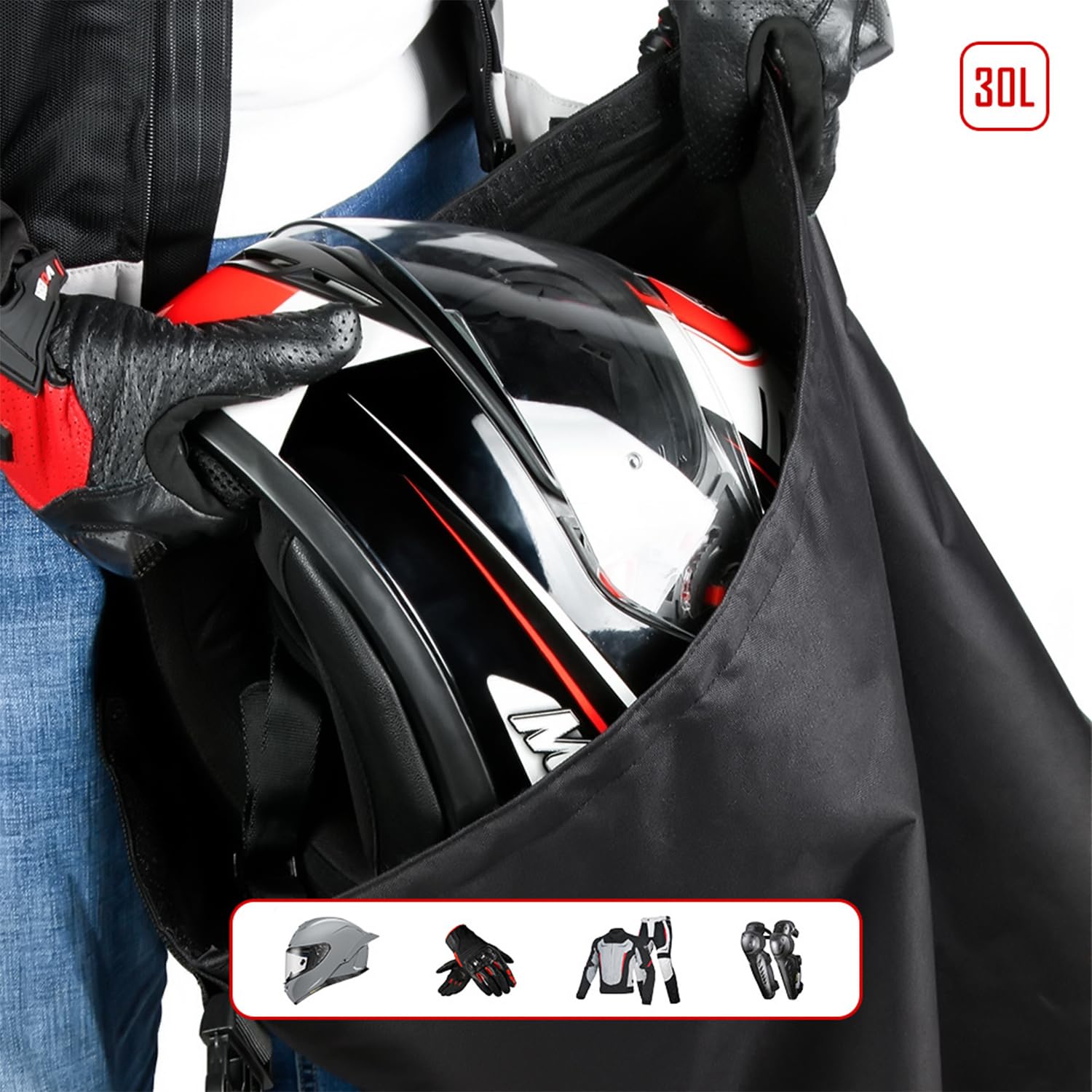 30L Borsa Casco Universale Pieghevole Portatile Impermeabile, Adatta per Caschi da Moto, Completi e Mezzi