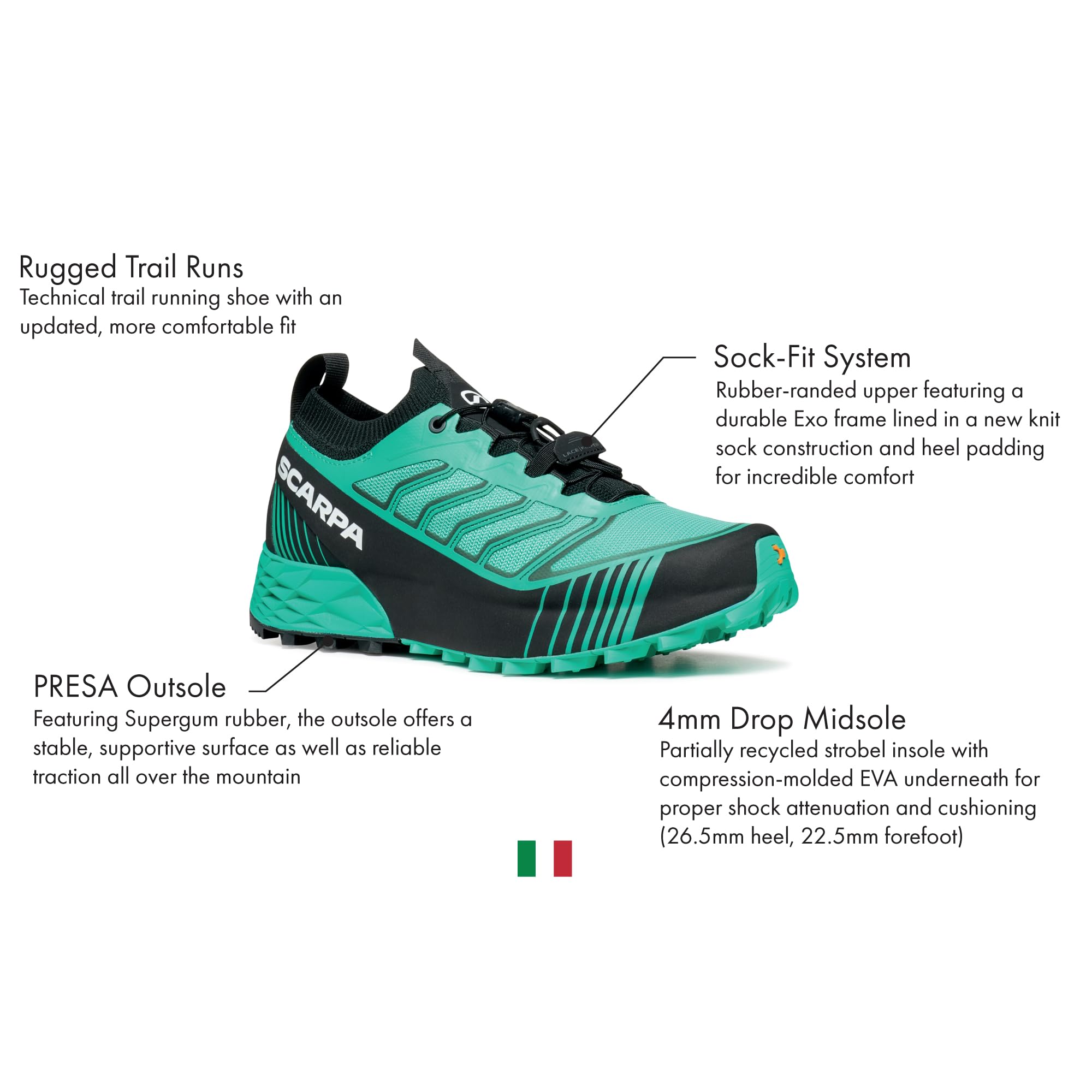 SCARPA Women's Ribelle Run 2 Trail Running Shoes - Lightweight, Performance Trail Runners - Aqua Green - 7.5 Women/6.5 Men
