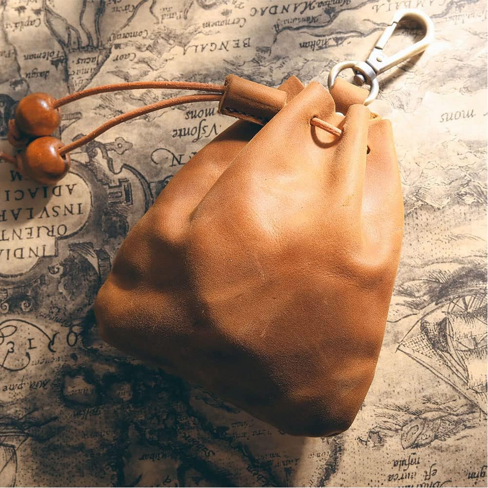 1 Pcs Leather Mini Medieval Pouch Keychain, Coin Organizer, Change Holder, Leather Drawstring Pouch for Men & Women - Image 7