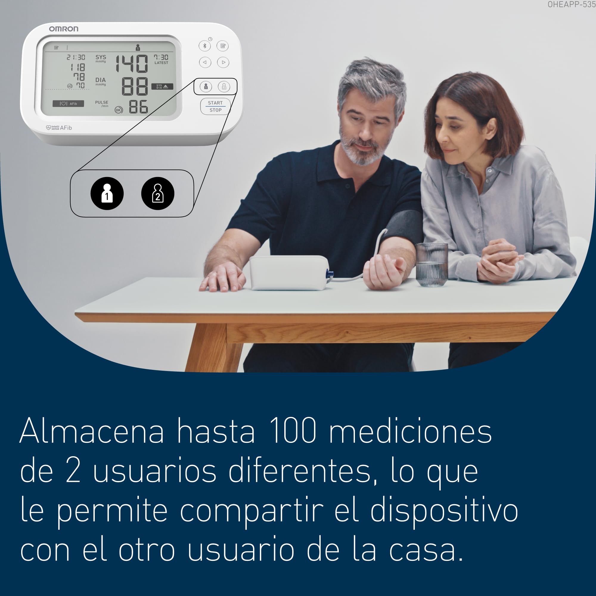 OMRON X7 Smart AFib Tensiómetro de Brazo Detecta Fibrilación Auricular Medidor Tensión Arterial Validado Clínicamente 2 Usuarios Brazalete Intelli Wrap 22-42cm