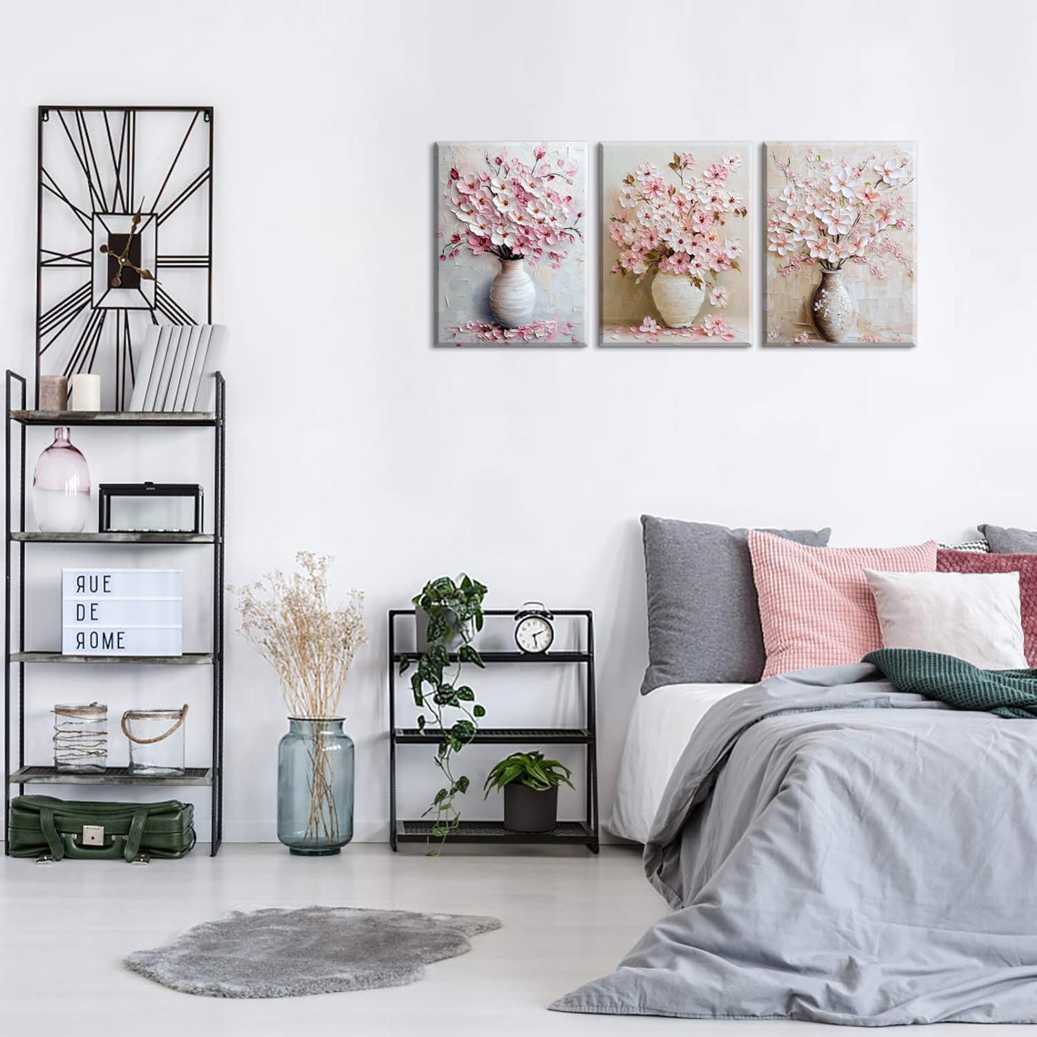Piy Painting 6er Set Wandbilder Leinwand (30x40cm): Van Gogh Reproduktionen (Sternennacht) & Moderne Rosa Kirschblüten – 6-teilige Kunstdrucke Set für Wohnzimmer Schlafzimmer Flur, Geschenk-Set