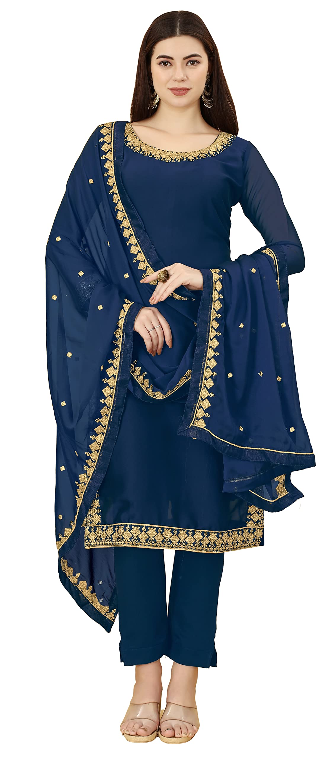 Ethnic Yard Women's Silk Straight Blue Salwar Suit Set