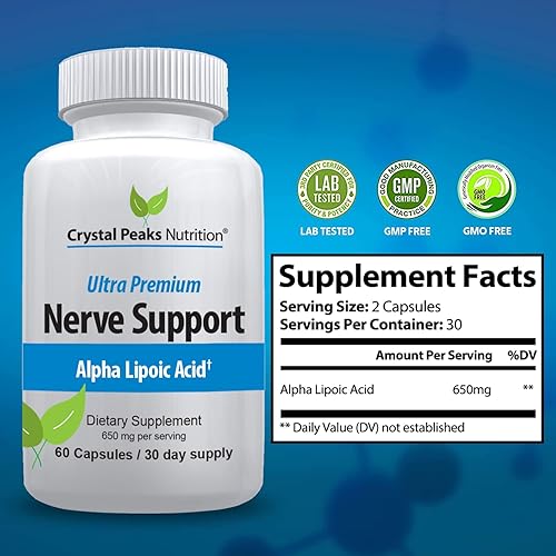 Miniatura 2 de Suplemento de apoyo nervioso – Vitaminas naturales con 650 mg de ácido alfa lipoico ALA sin OMG – Suplemento de apoyo nervioso premium – Manos y