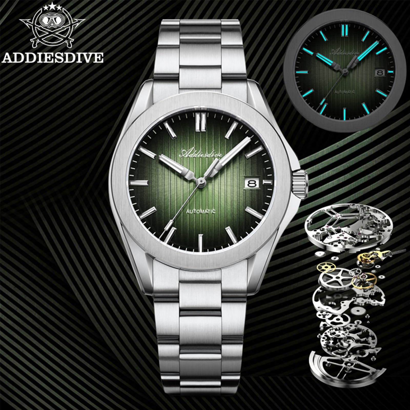 TACTICAL FROG AD2080 NH35A 38MM Mechanische Herren-Automatikuhr BGW9 Blau Leuchtend 20 bar Wasserdicht Saphir