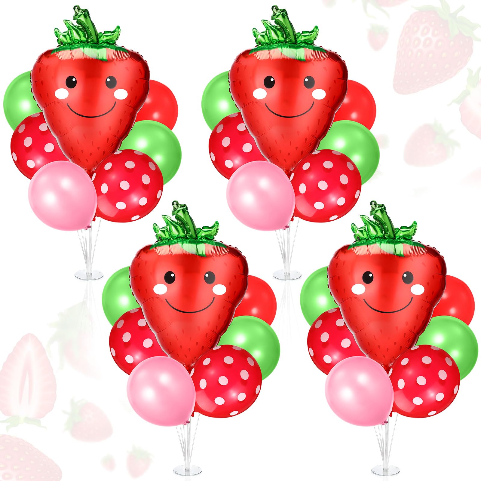 Hungdao 4 Sets Berry First Birthday Balloons Strawberry Party Decorations Large Table Centerpiece Stand Kit with Strawberry Foil and Latex Balloons