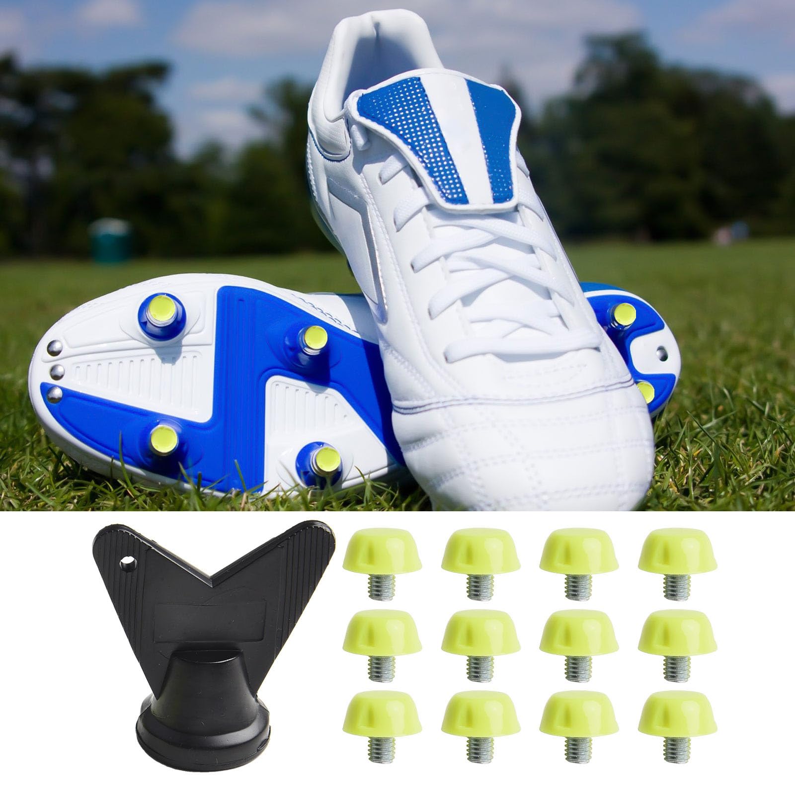 12 Tacchetti di Ricambio per Scarpe da Calcio, 7 mm, 10 mm, Tacchetti in plastica con Chiave per Scarpe Sportive, Kit Antiscivolo per Migliorare la Presa (Verde, 7 mm + 10 mm)
