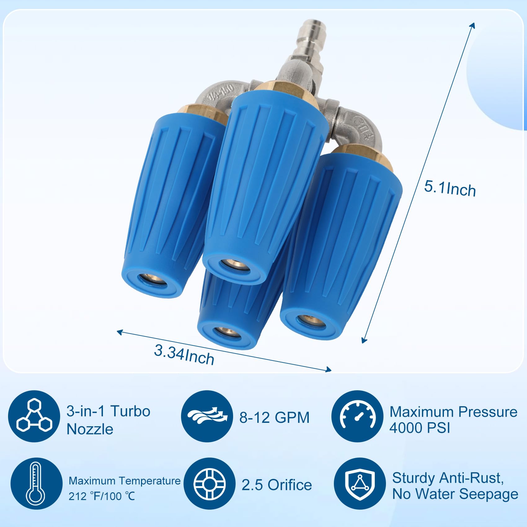 WOUDY Lavadora a presión con boquilla turbo cuádruple, boquilla turbo giratoria de 360° con potencia mejorada, construcción de latón resistente, uso multisuperficie para coches, calzadas, patios y más