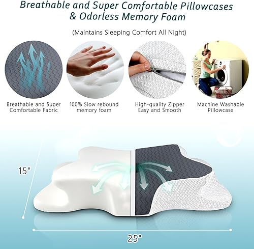 Miniatura 47 de Almohadas de espuma viscoelástica, almohada cervical para aliviar el dolor de cuello y hombros, almohada ergonómica de contorno de cama, suave
