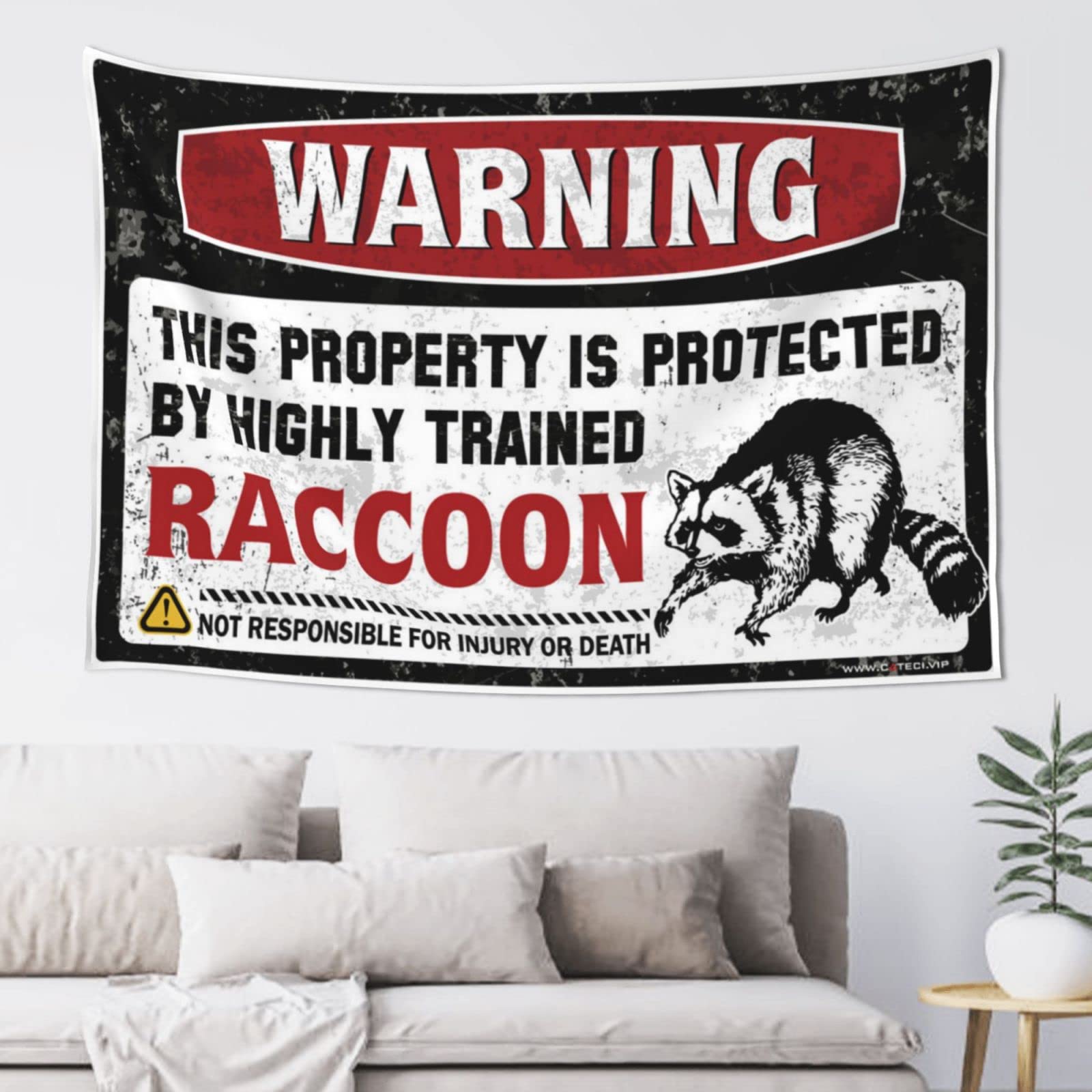 Pravoxi Men's One Color Beer Decorations For Man Cave Warning This Property Is Protected By A Highly Trained Raccoon Tapestry Beer Decor Man Cave Decorations(100X150cm)
