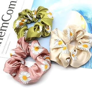 Rubber Hairband - Fashionable Elastic Ponytail Scrunchie with Vibrant Daisy Flower Motif for Quick Hairstyling (3Piece in the color shown)