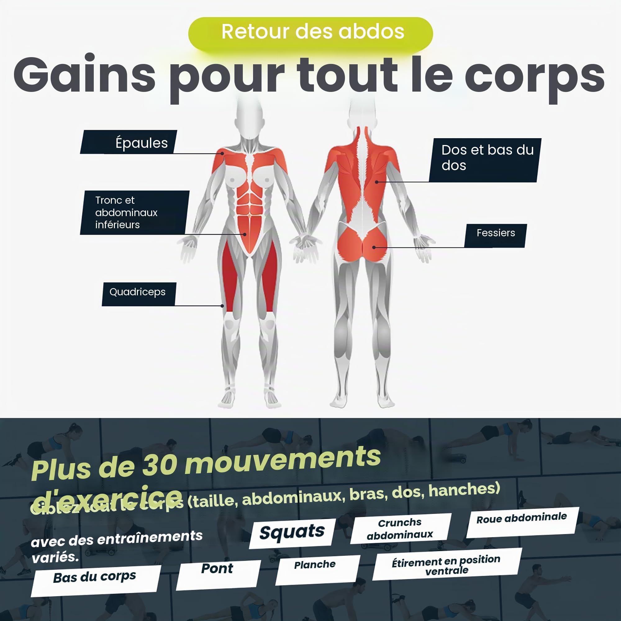 Wonder Core Slide Fit : rouleau abdominaux - Machine d'exercice - Entraînement de base à domicile - Jeux de fitness - Roue abdominale pour salle de sport à domicile - Application d'entraînement