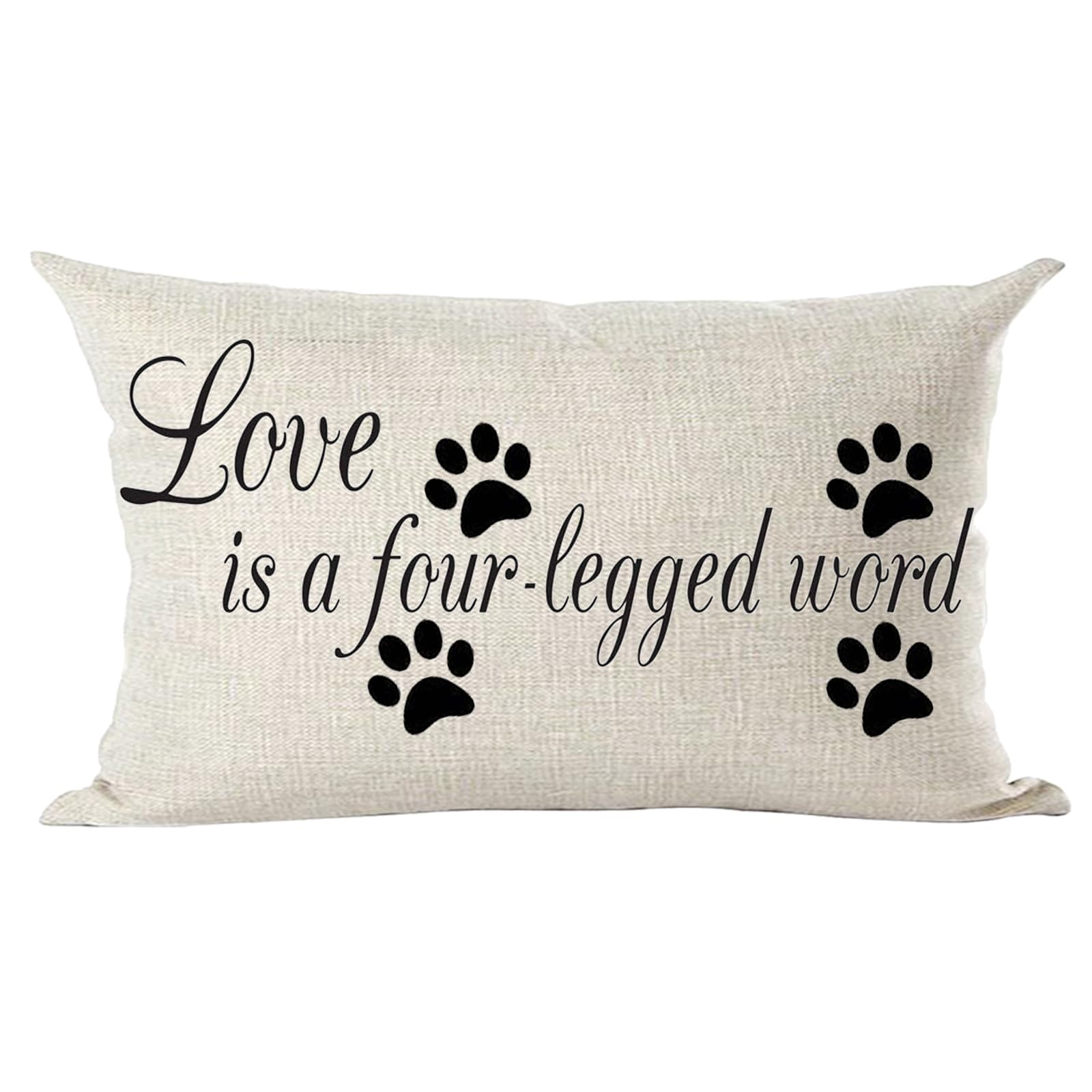 Ramirar Black Word Art Quote Love is A Four-Legged Word Dog Paw Prints Decorative Lumbar Throw Pillow Cover Case Home Living Room Bed Sofa Car Cotton Linen Rectangular 12 x 20 Inches-picture-27
