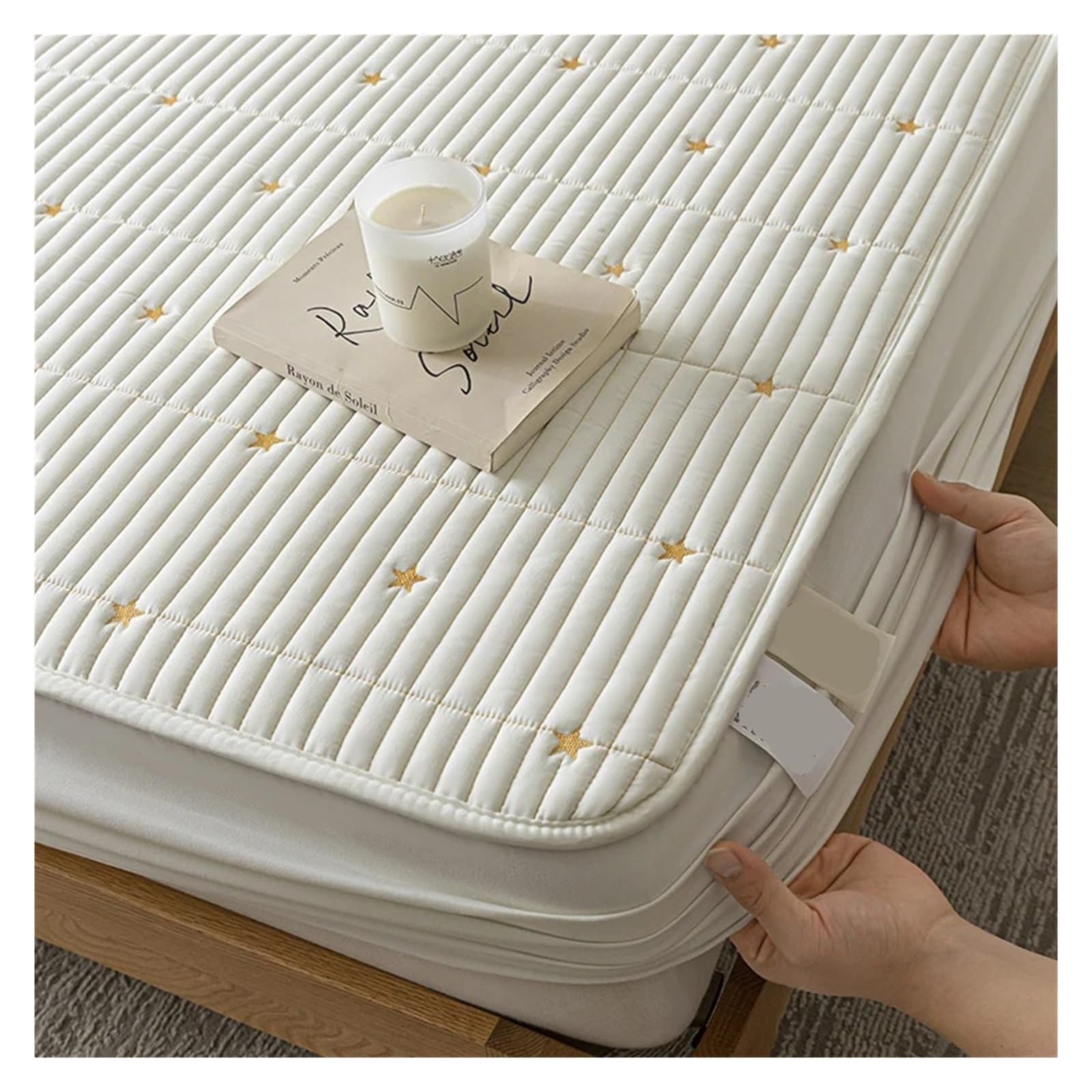 Protège Couette imperméable Protecteur de Matelas imperméable brodé, Drap-Housse Doux for la Peau, Couvre-lit matelassé, 150/160/180/200/220(150x190x30cm)