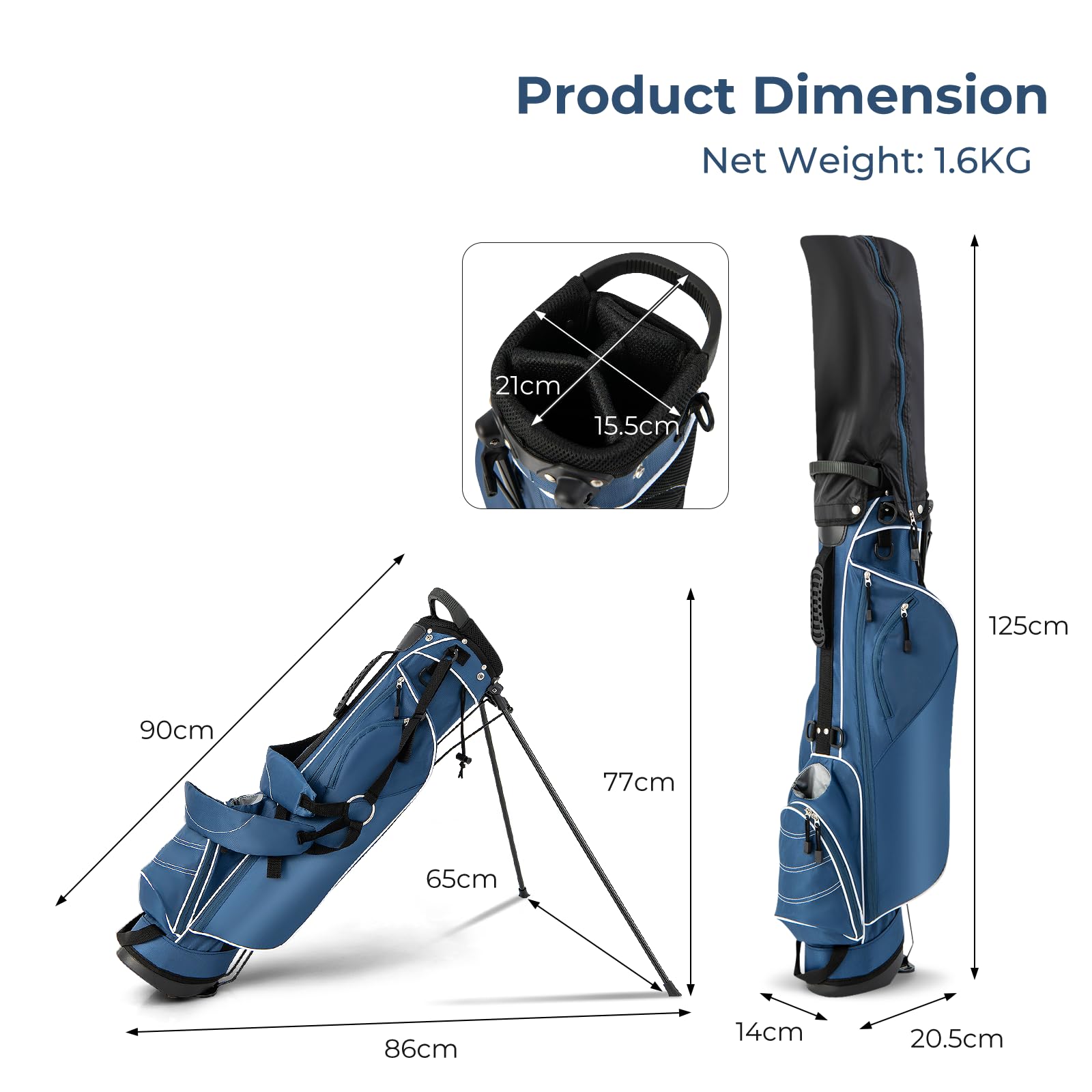 LIFEZEAL Sac de golf portable avec trépied avec 4 séparateurs, bretelles réglables, sac de golf léger pour homme et femme