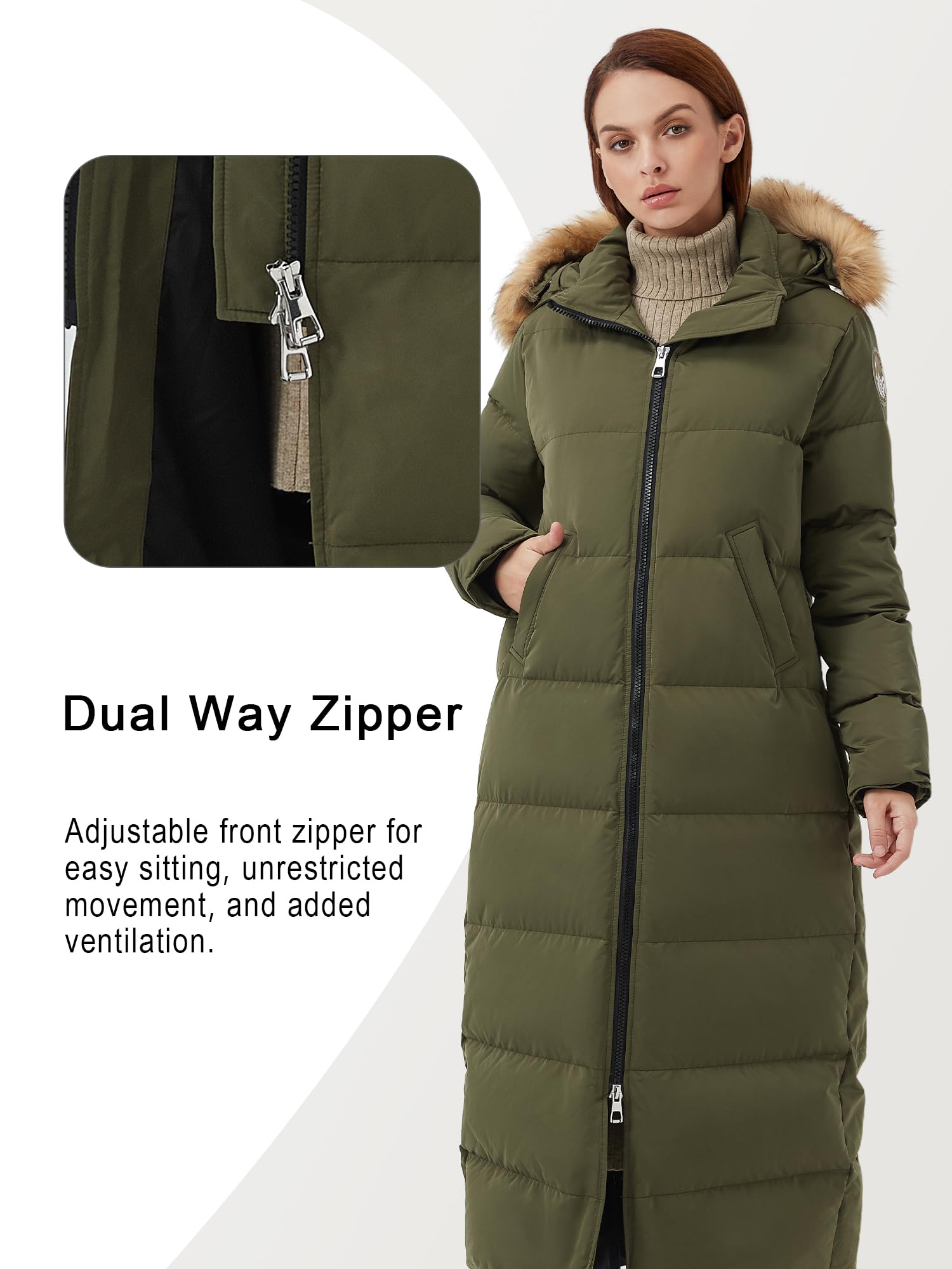 Fitouch Damska zimowa długa kurtka puchowa Kobiety Waukee Maxi-lange Daunen-parka Stadion-jacke (1 w zestawie)