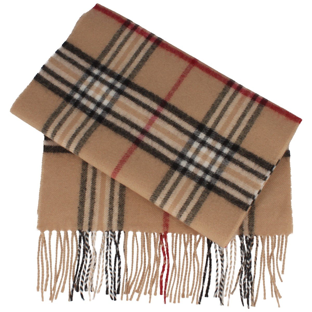 Breiter Schal aus 100% Cashmere für Damen & Herren - 180 x 30 cm – mit großem Karo-Muster & Fransen – super weich & bequem