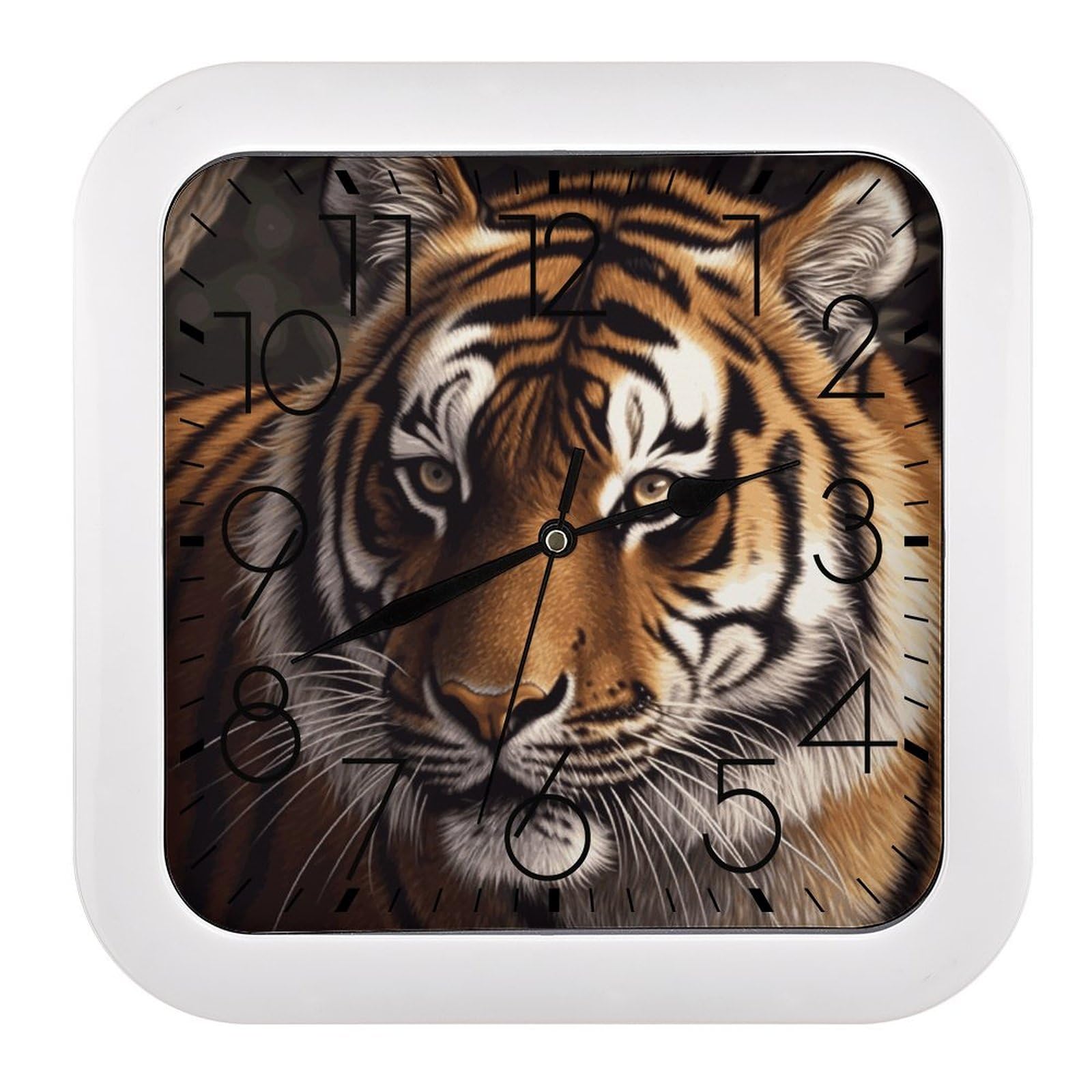 FekiLoot Bengal Tiger Wall Clock 10.2" Modern Farmhouse Square Clocks Silent No Ticking, Wall Art and Timepiece Clock for Shelf Table Mantel Or Bedside Clocks