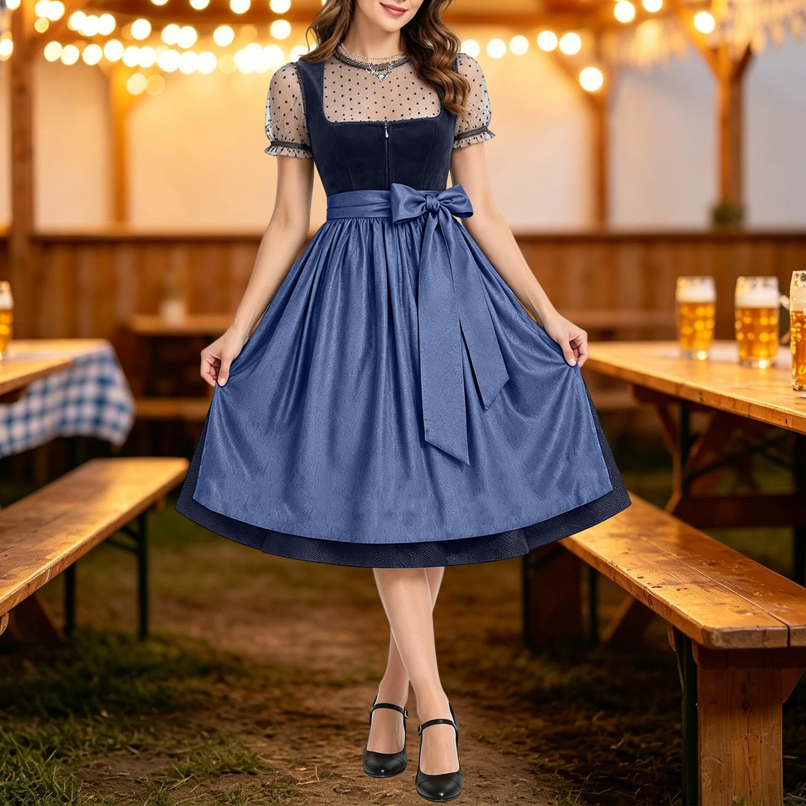 4 Teilig Dirndl Damen Midi Dirndlkleid Lang Samt Trachtenrock Trachtenkleid
