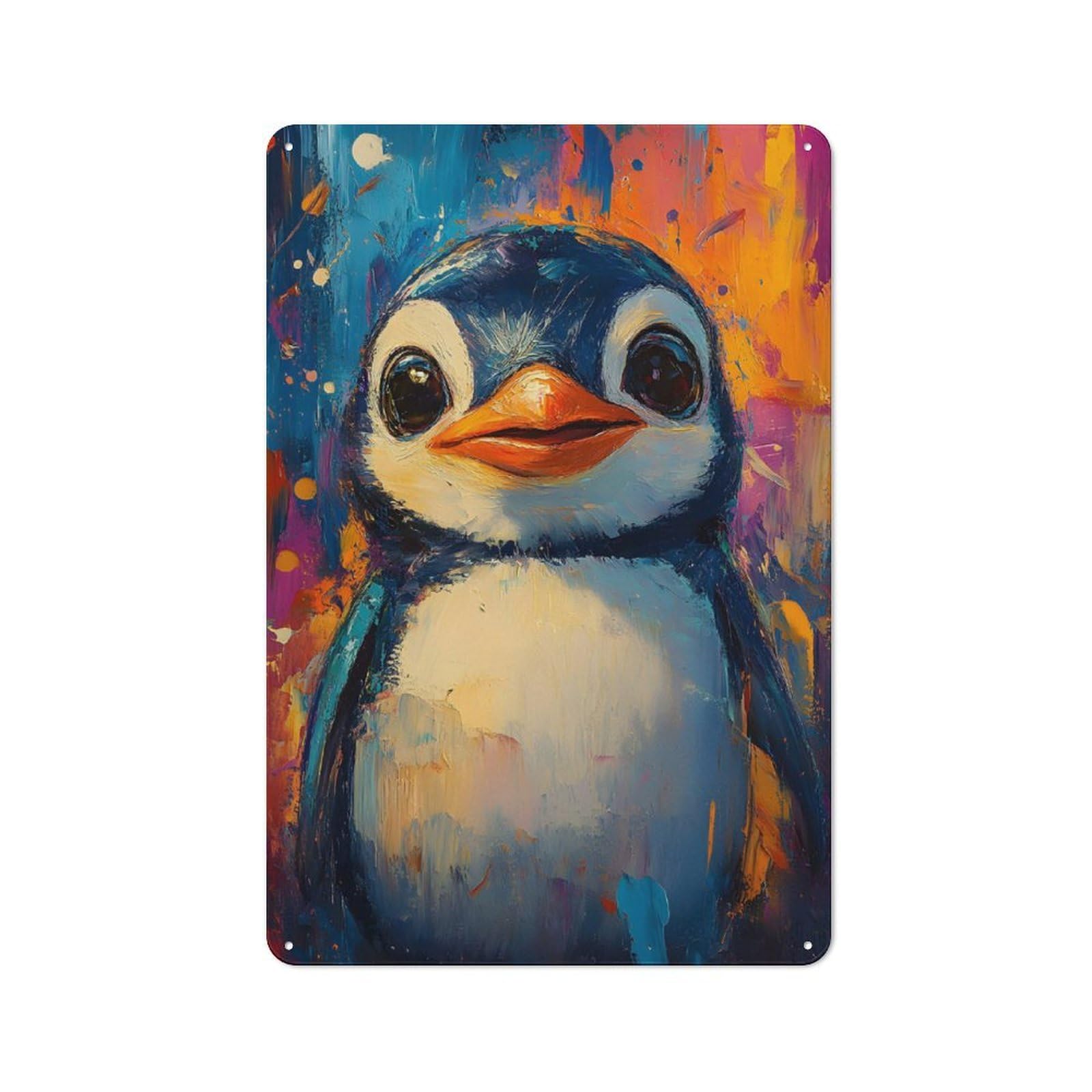 Junmoney Cute Penguin Painting Printed Metal Sign 30X20cm For Guest Room Or Hallway, Suited To Home Decor Collectors