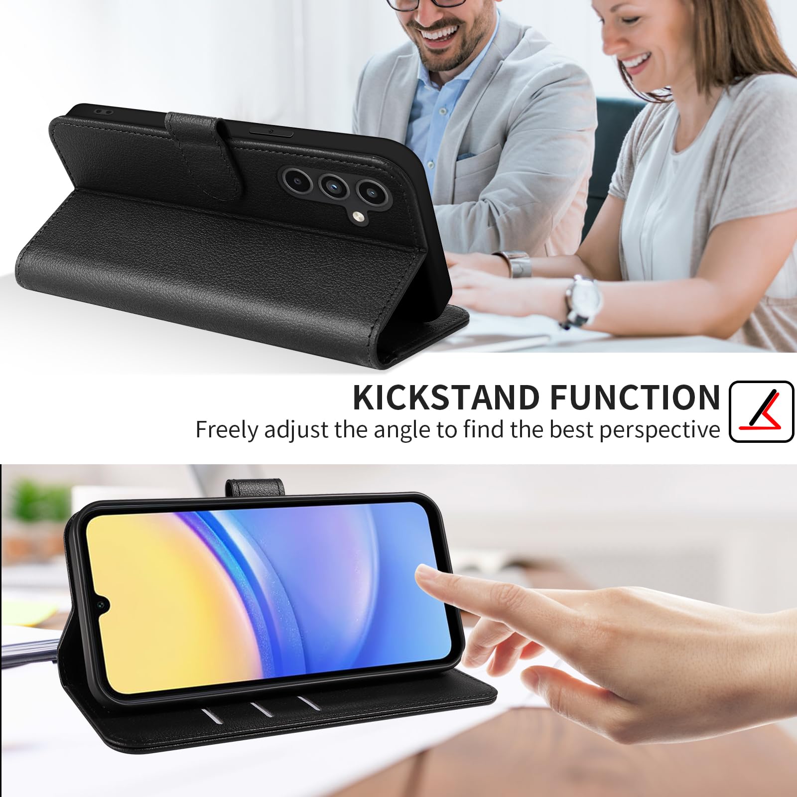 UITUIM Cover per Samsung Galaxy A15 4G/5G Cover Custodia a Libro Portafoglio Pelle con Vetro Temperato Pellicola Cover Porta Carte Flip Case Protettiva Custodia per Samsung Galaxy A15 4G/5G,Nero