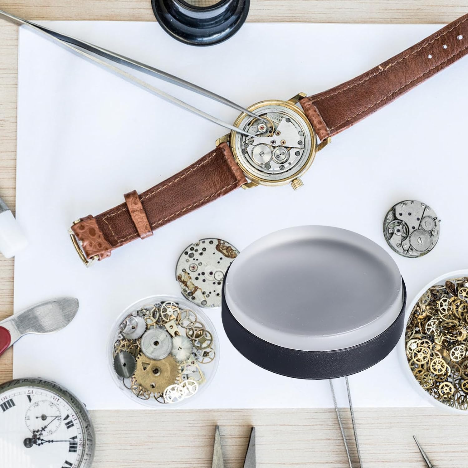 Watch Case Casing Cushion, Soft Rubber Watch Jewelry Case Movement Casing Pad Transparent Watch Movement Case Holder Wrist Watch Maker Repair Tool (75mm)