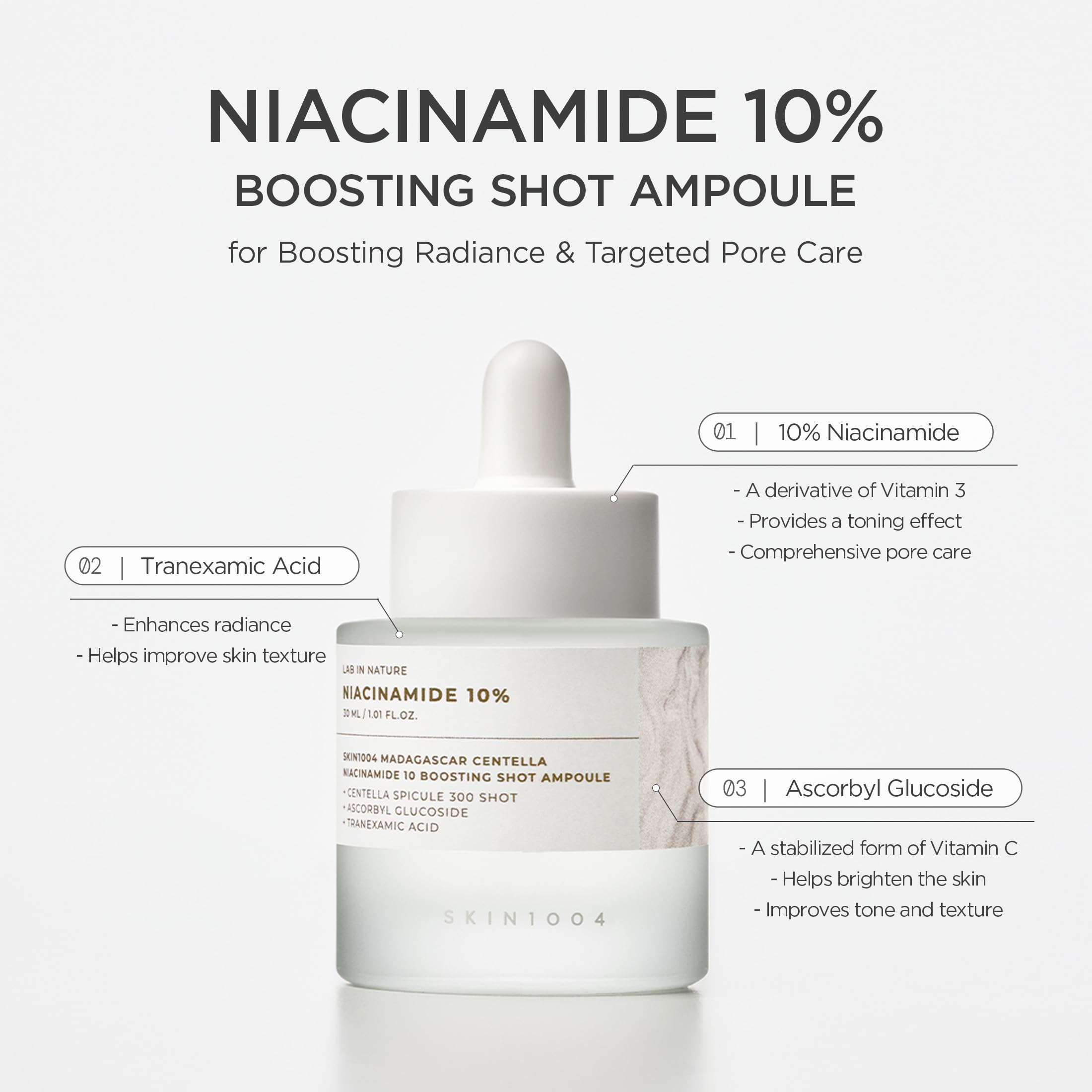 SKIN1004 Madagascar Centella Niacinamide 10% Boosting Shot Bulbe, 30 ml