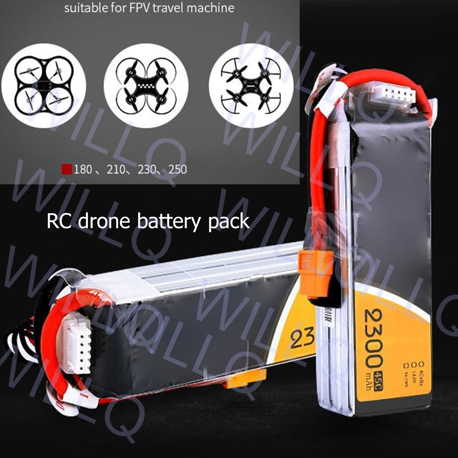 Batteria LiPo da 2300 mAh 3S 11,1 V/4S 14,8 V 45C con connettore XT60 per droni FPV, quadricotteri, elicotteri, Aerei, Auto, Camion, Barche e Altri Modelli RC.