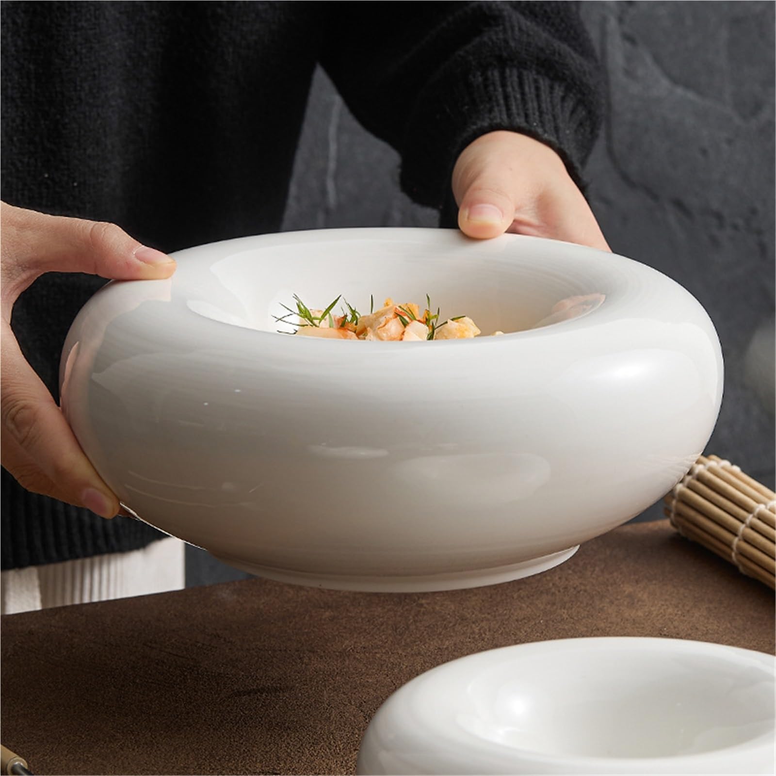 Piatti piani in ceramica, stoviglie rotonde in porcellana per zuppa di noodle, bistecca, pasta e insalata, qualità alberghiera e ristorante