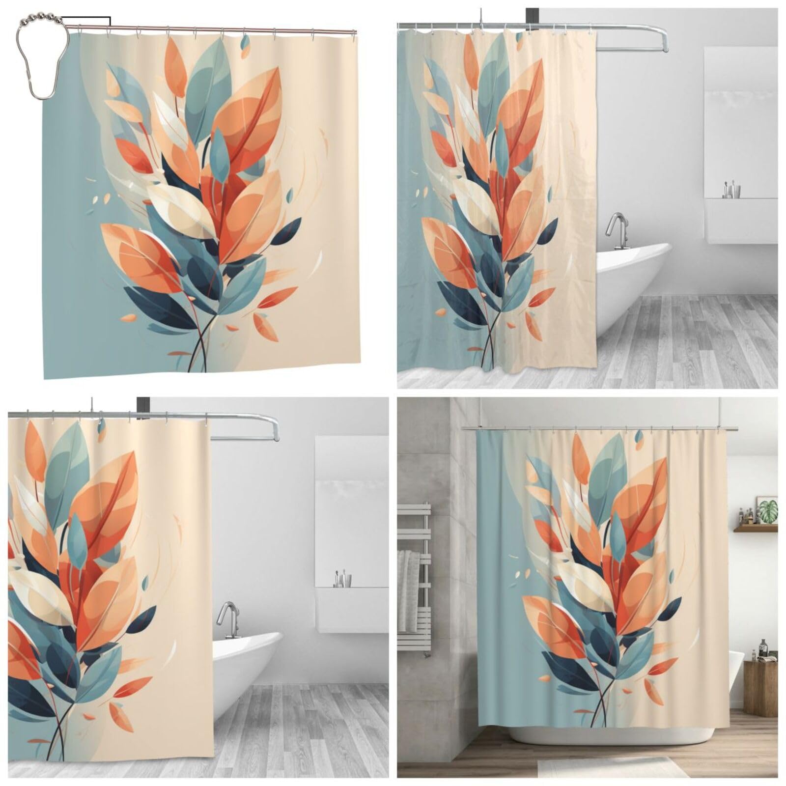 Rideaux de bain en microfibre artistique avec peinture abstraite de feuilles