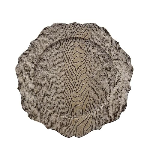 Balsa Circle Rustic Natural 13 in Wooden Round Acrylic Charger Plates | 13-Inch Scalloped Trim Serving Dinnerware Set for Dinner Wedding Party Reception Catering Decorations | Set of 6